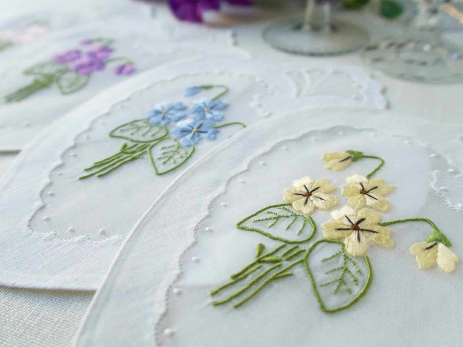 Hearts & Flowers Vintage Madeira Cocktail Napkins, Set of 8