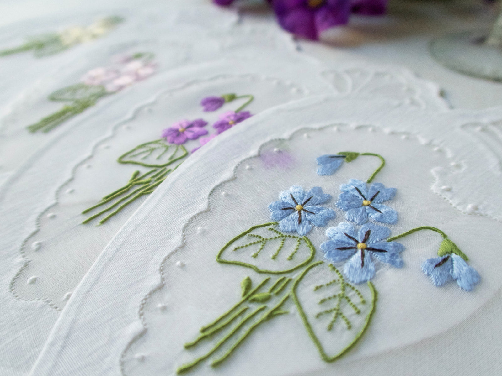 Hearts & Flowers Vintage Madeira Cocktail Napkins, Set of 8
