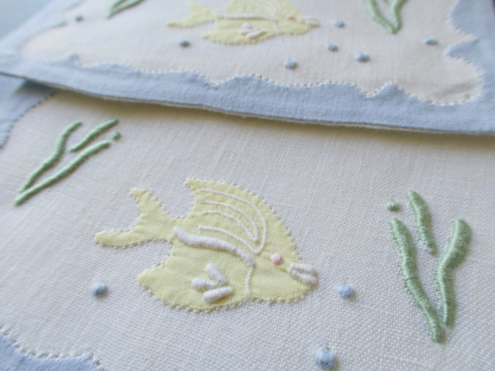 Yellow Fish Vintage Madeira Linen Cocktail Napkins, Set of 6