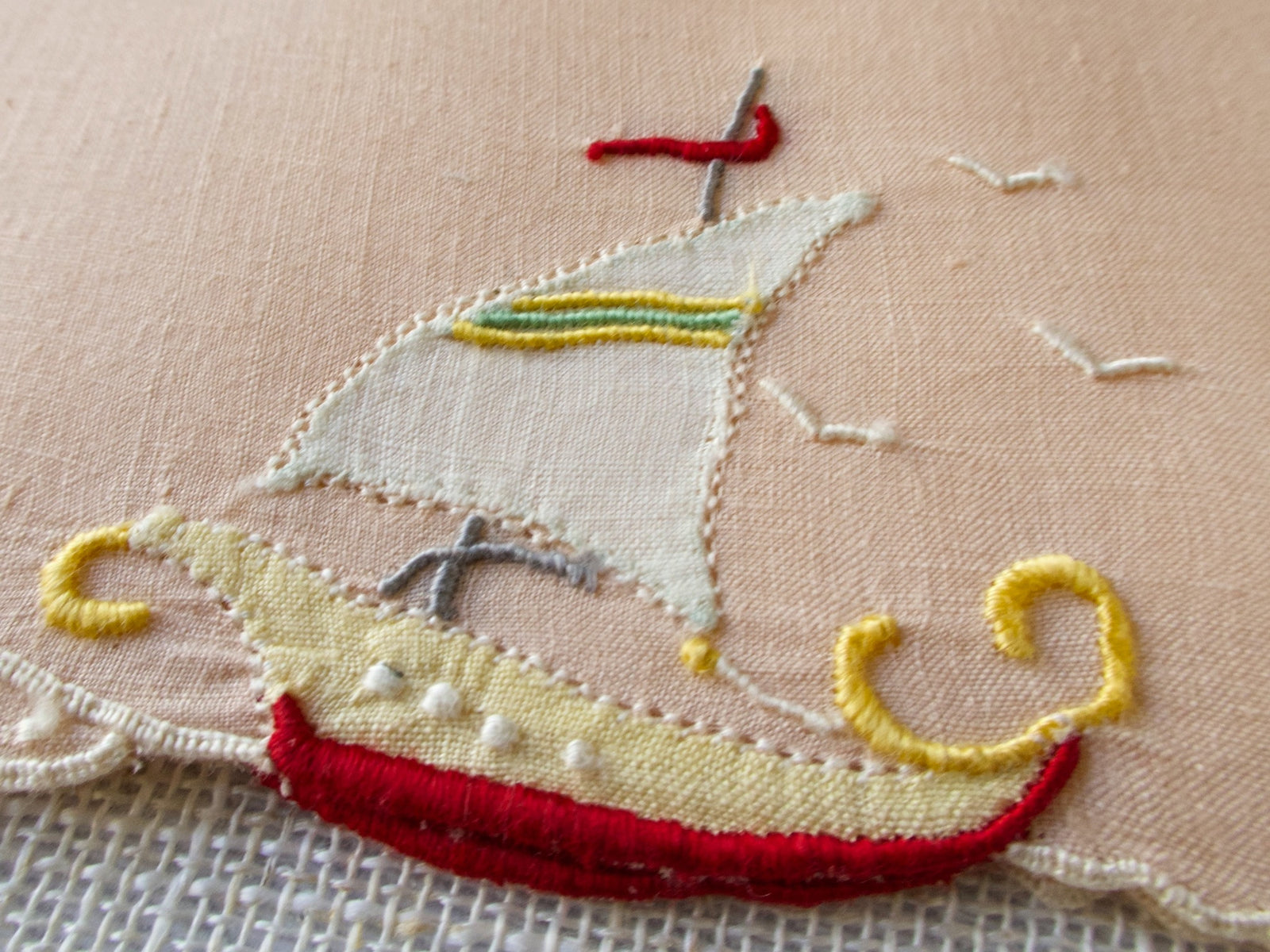 Sailing Ship Vintage Madeira Linen Cocktail Napkins, Set of 6