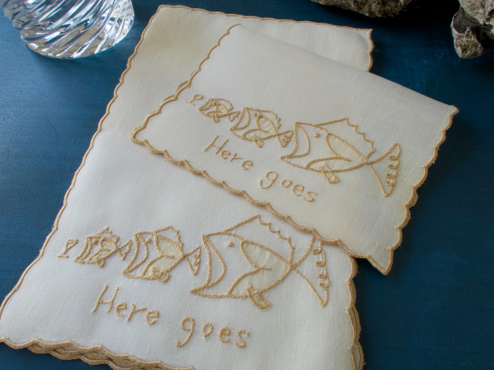 Here Goes The Food Chain, Madeira Linen Cocktail Napkins, Set of 6