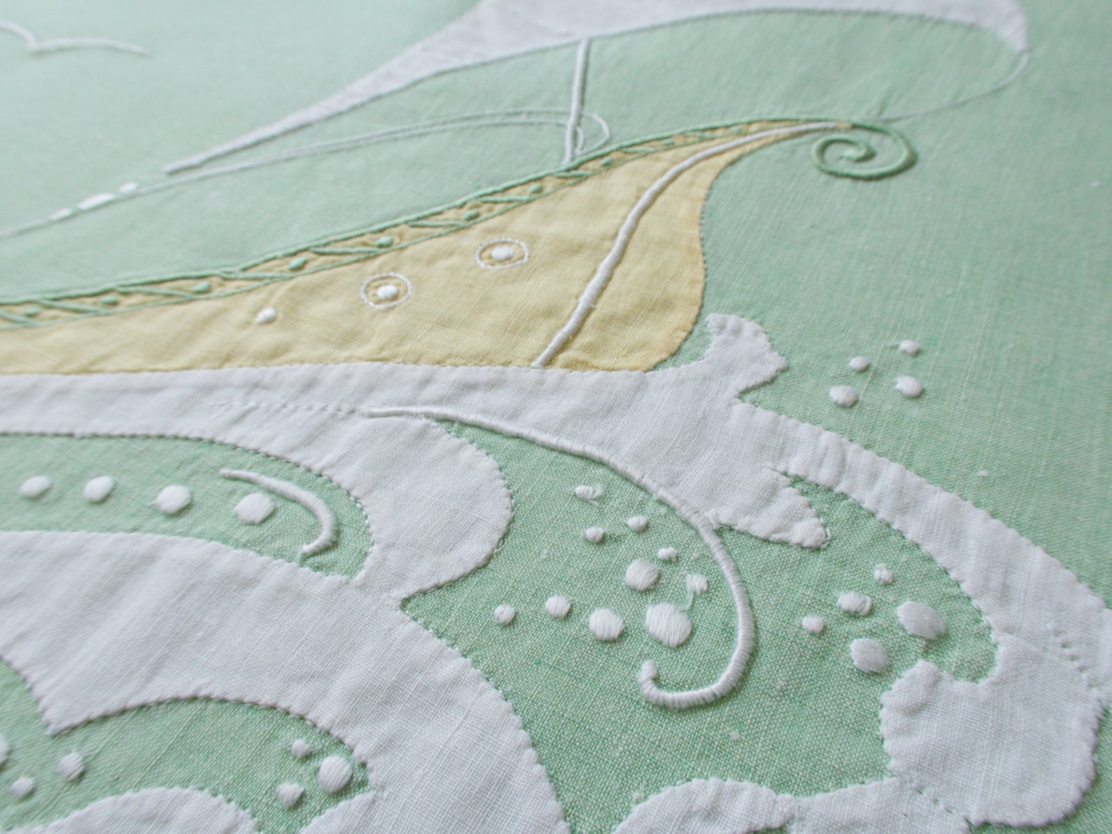 Sailboat & Fish Vintage Madeira Linen Table Runner, 16x41"