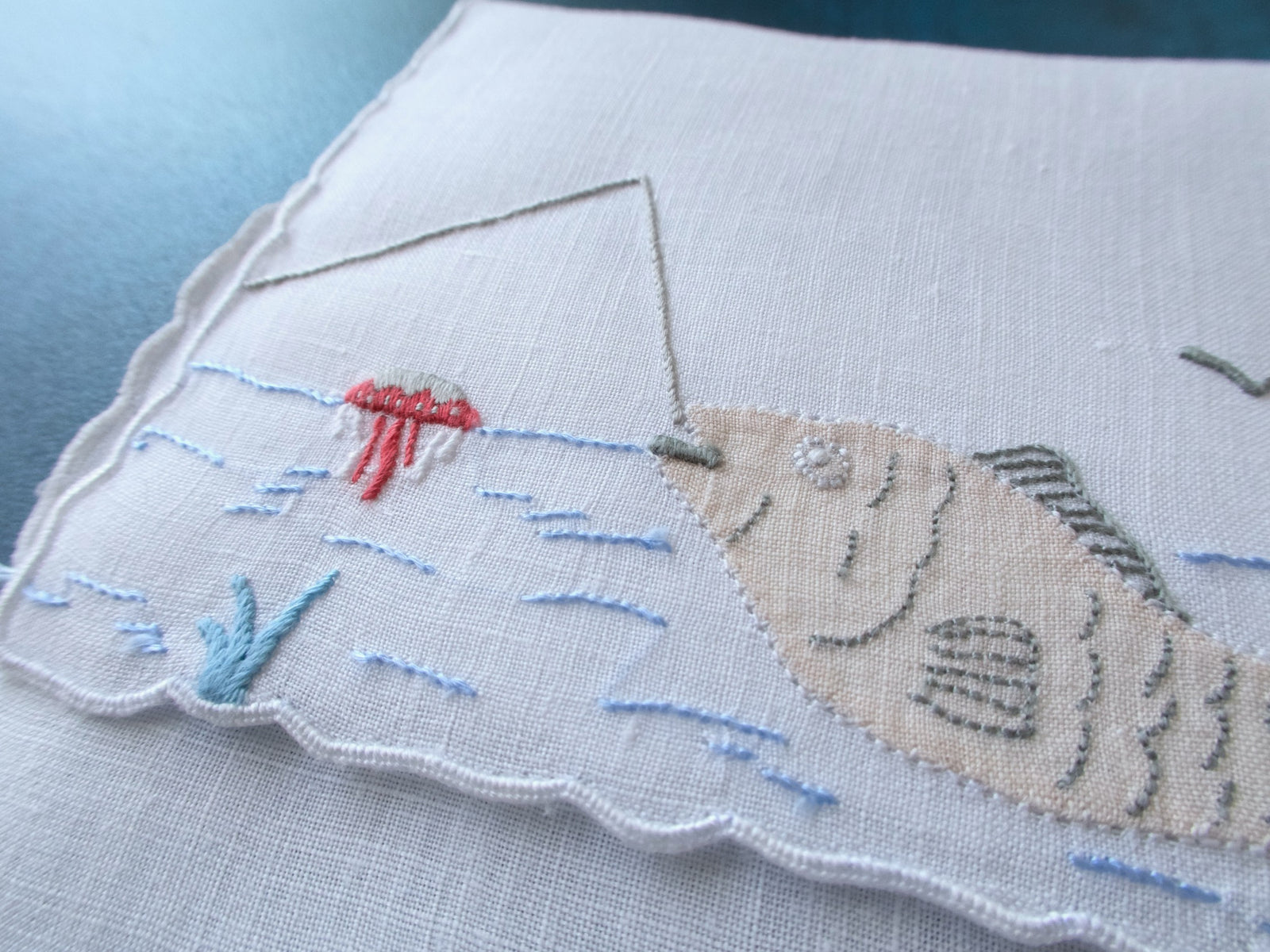 Fishing Vintage Madeira Linen Cocktail Napkins, Set of 4