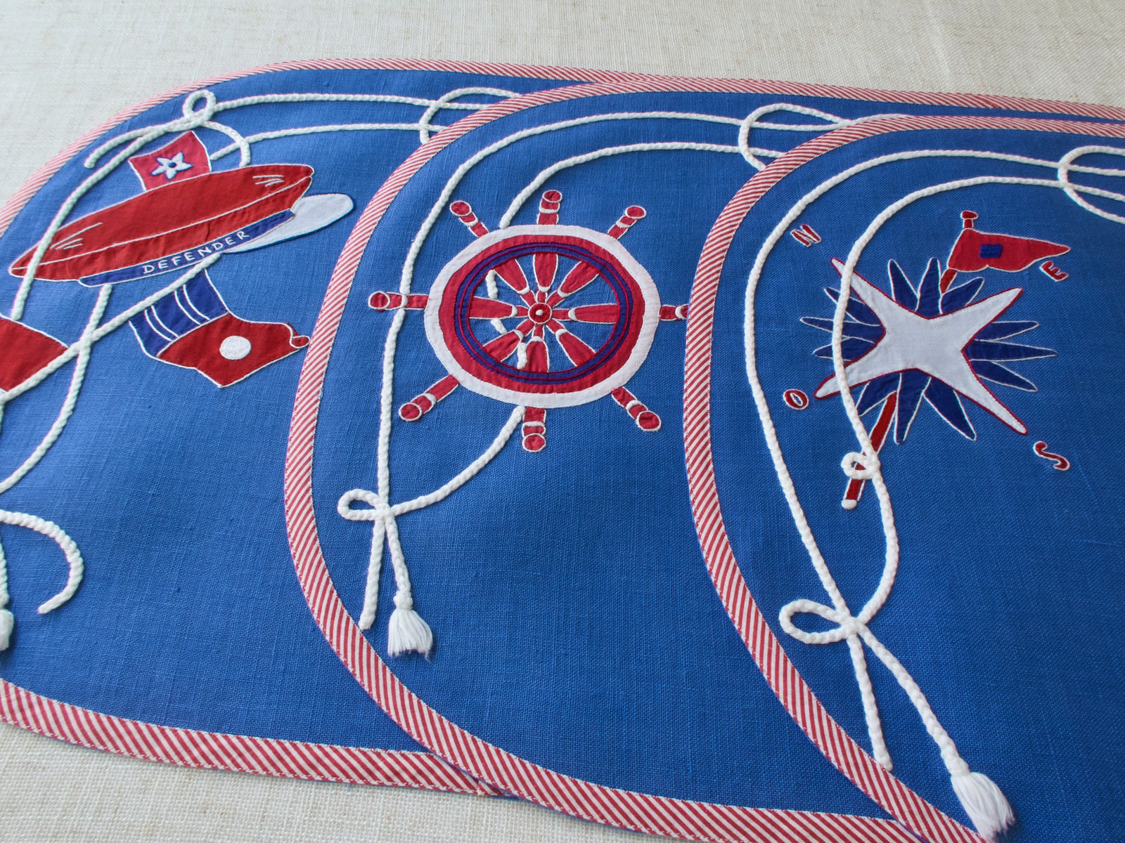 Striking Nautical Placemats - Set of 8 Vintage French Hand Embroidered Linens