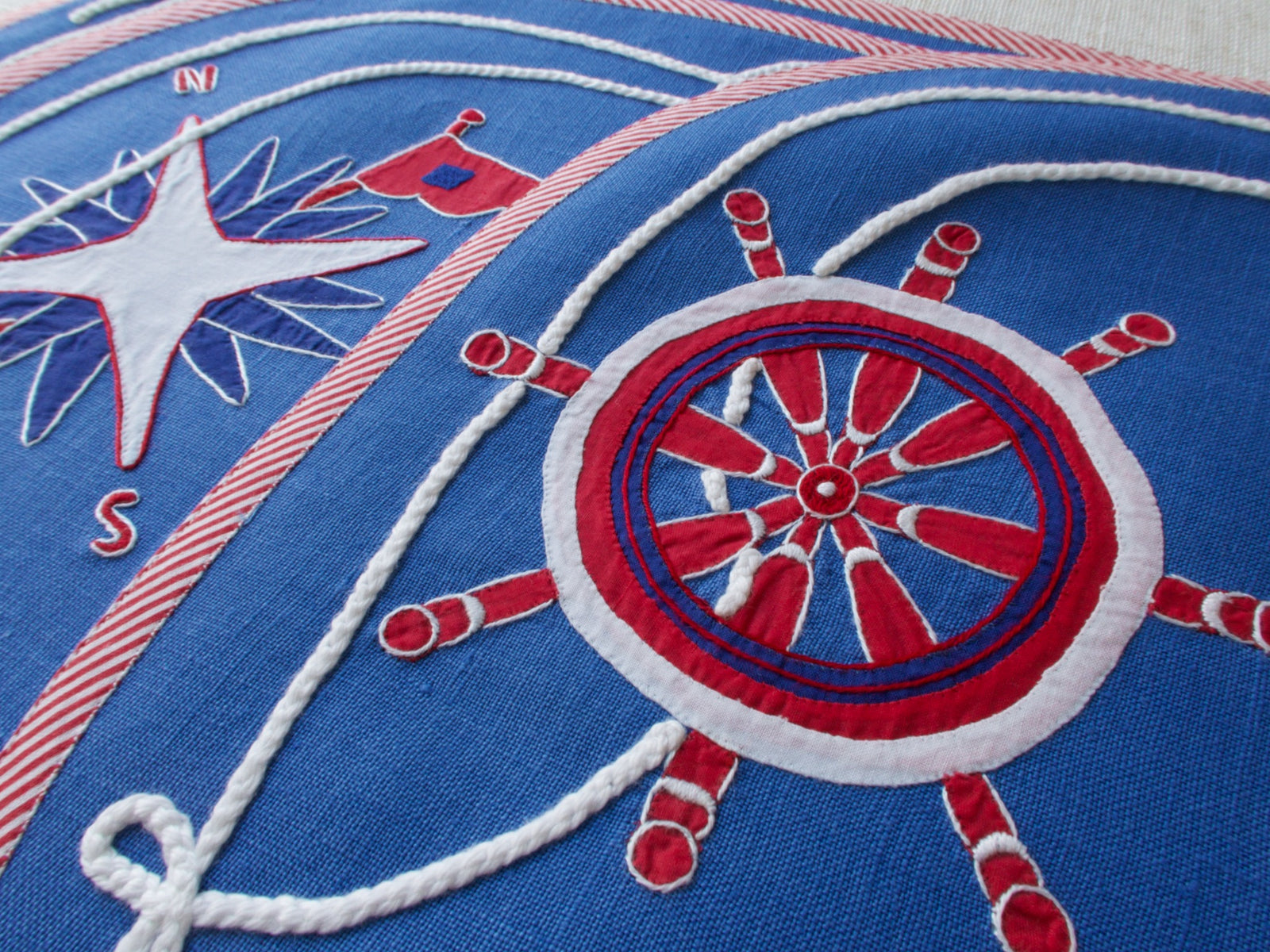 Striking Nautical Placemats - Set of 8 Vintage French Hand Embroidered Linens