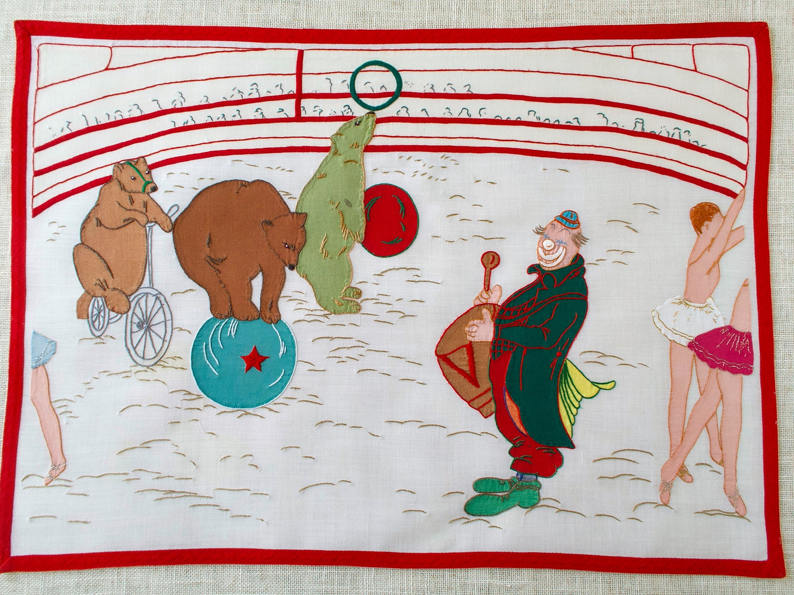 Vintage Italian Circus Placemats, Hand Embroidered, Set of 8