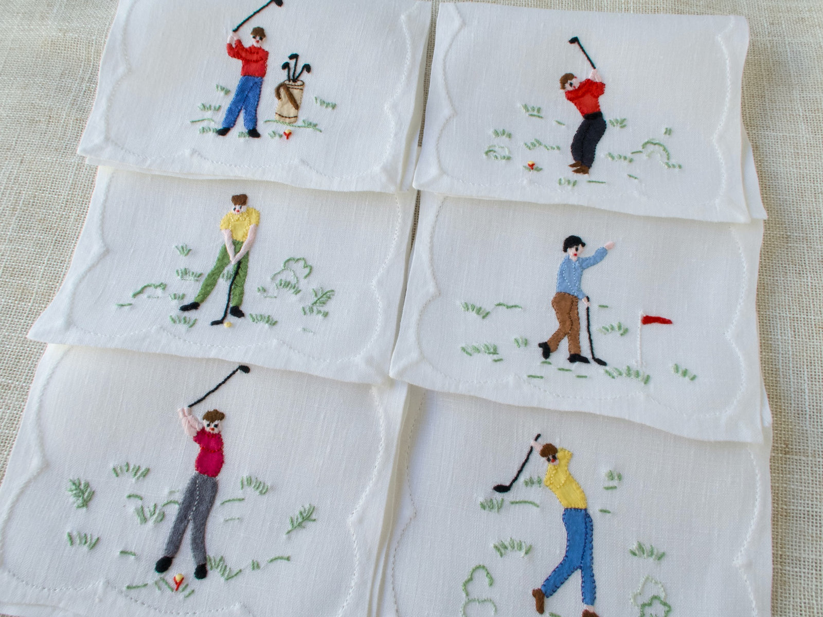 Golfers Vintage Madeira Cocktail Napkins, Set of 6