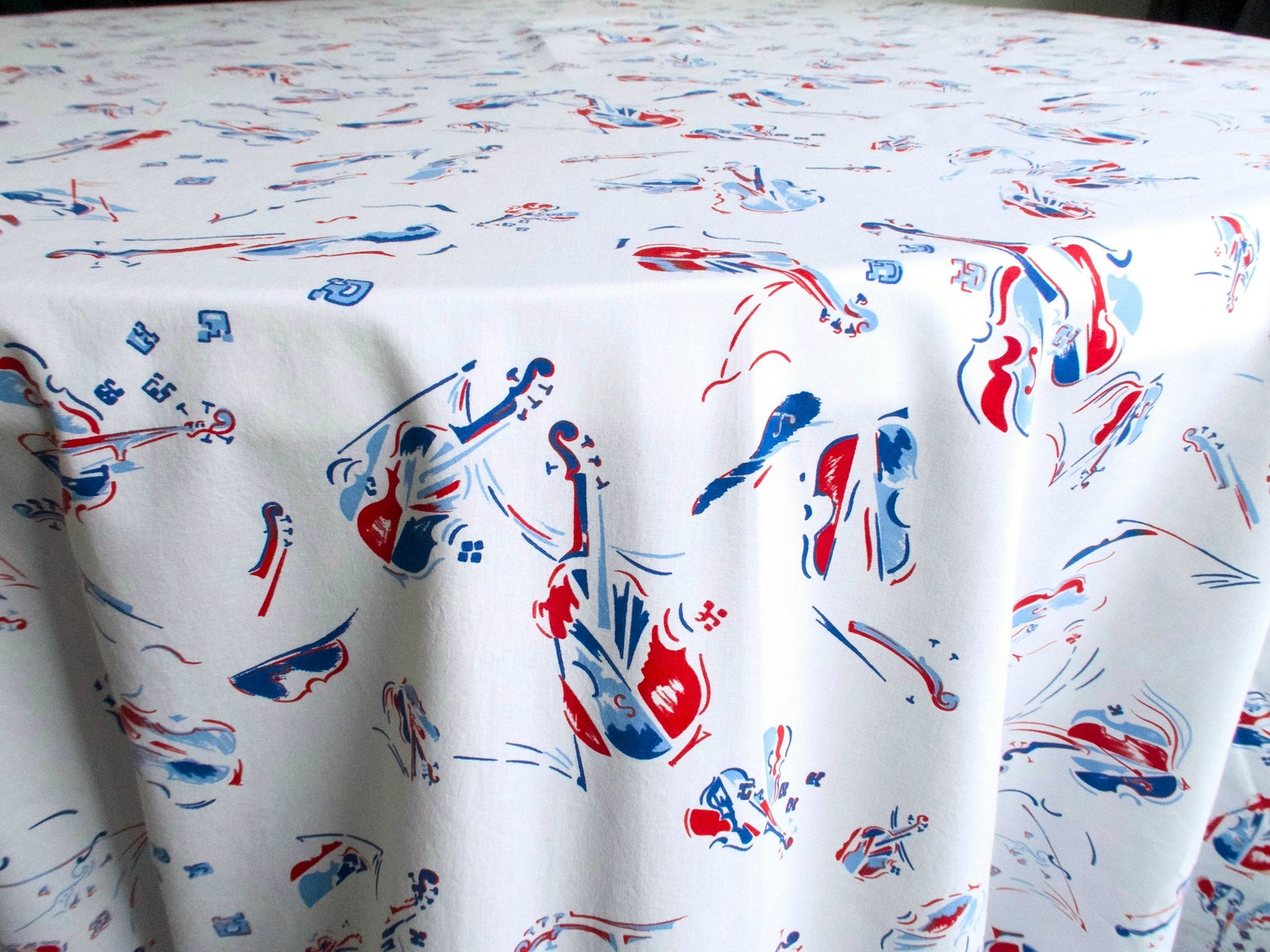 Arman Violins Vintage D Porthault 100" Round Cotton Tablecloth
