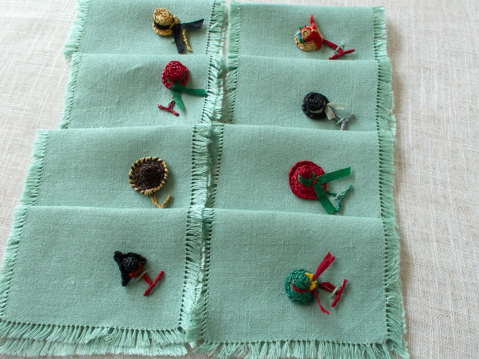Summery Straw Hats Vintage Italian Cocktail Napkins, Set of 8