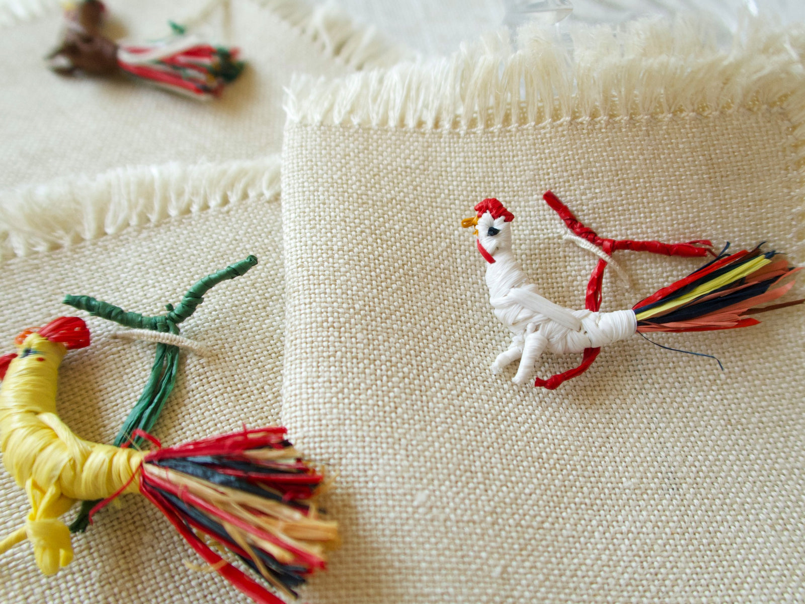 Straw Roosters Summer Drinks Vintage Italian Cocktail Napkins, Set of 8