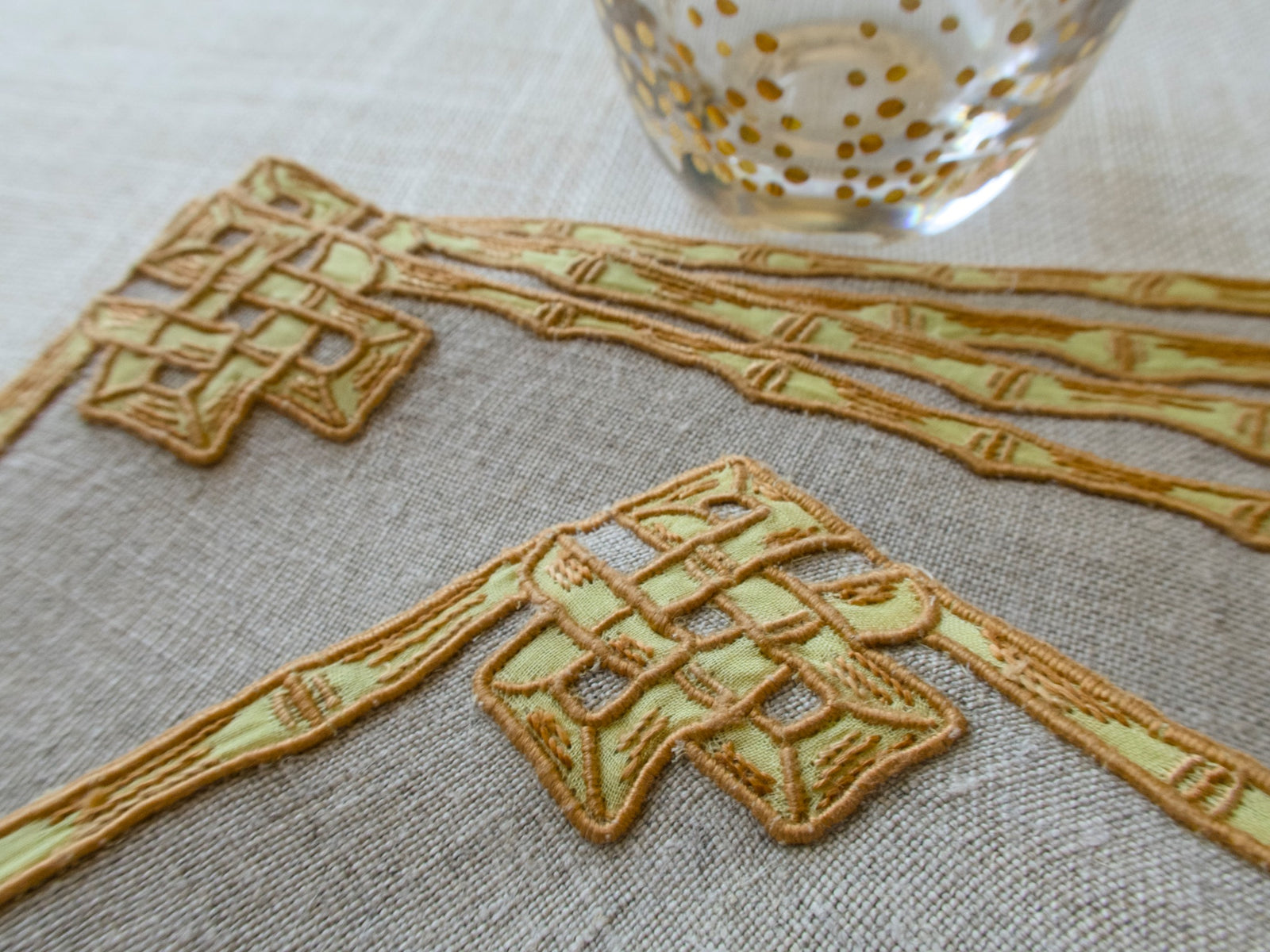 Stylized Bamboo Vintage Madeira Linen Cocktail Napkins, Set of 8