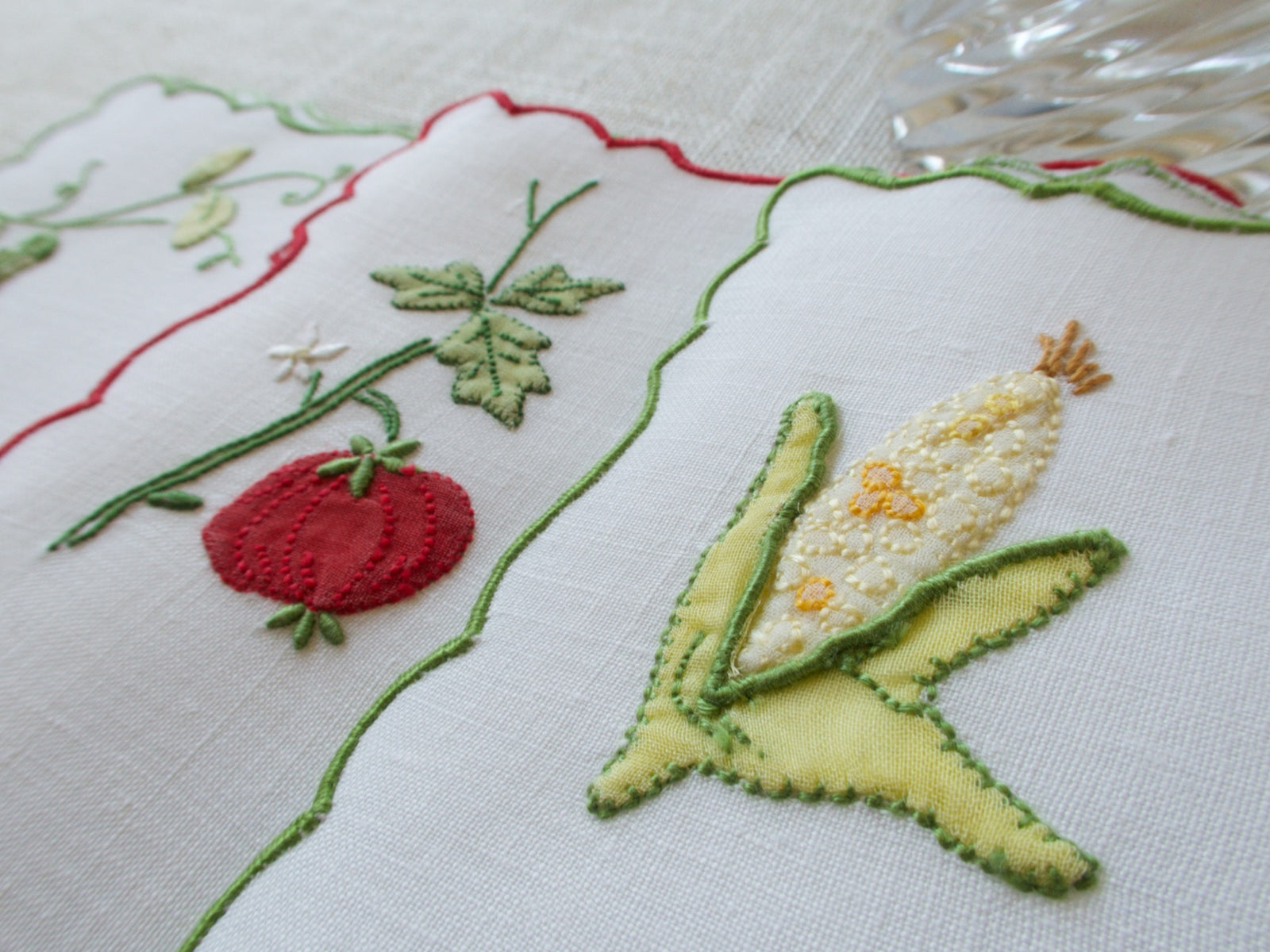 3D Veggies Vintage Madeira Linen Cocktail Napkins, Set of 6