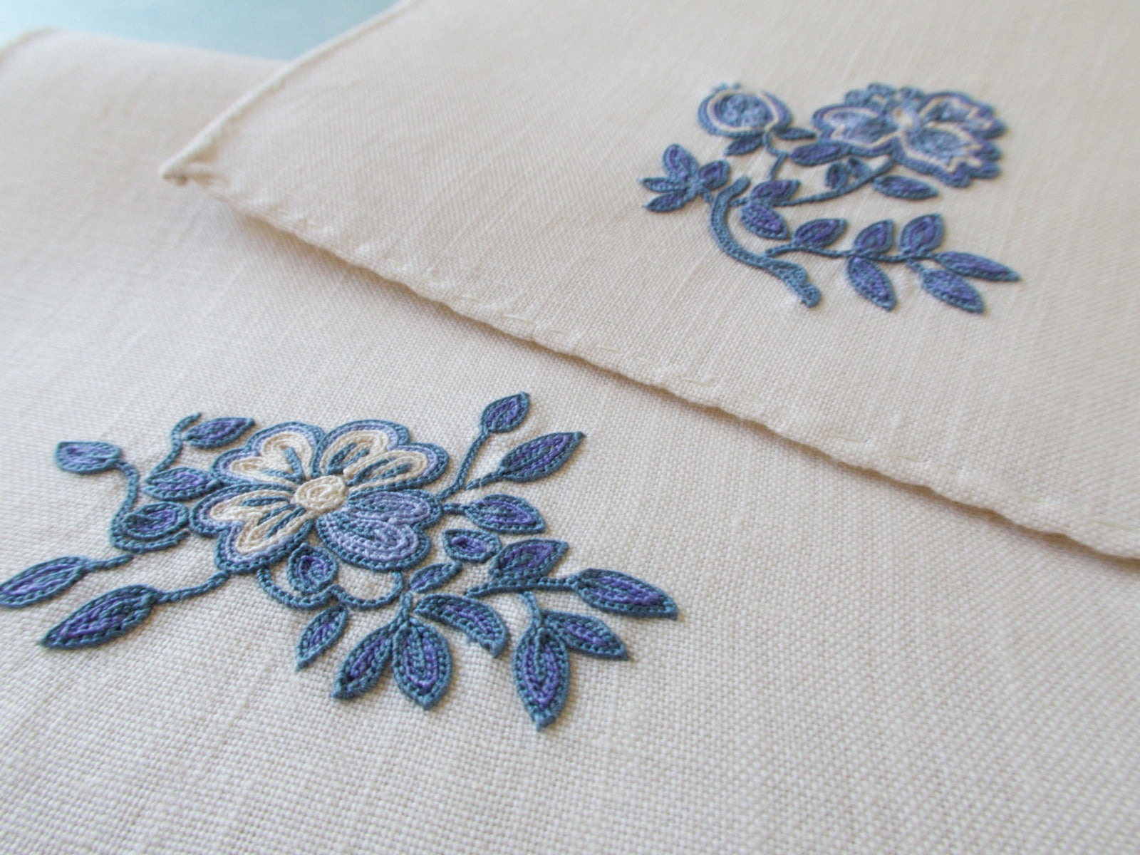 Flowers in Blue Vintage French Beauvais Cocktail Napkins, Set of 4