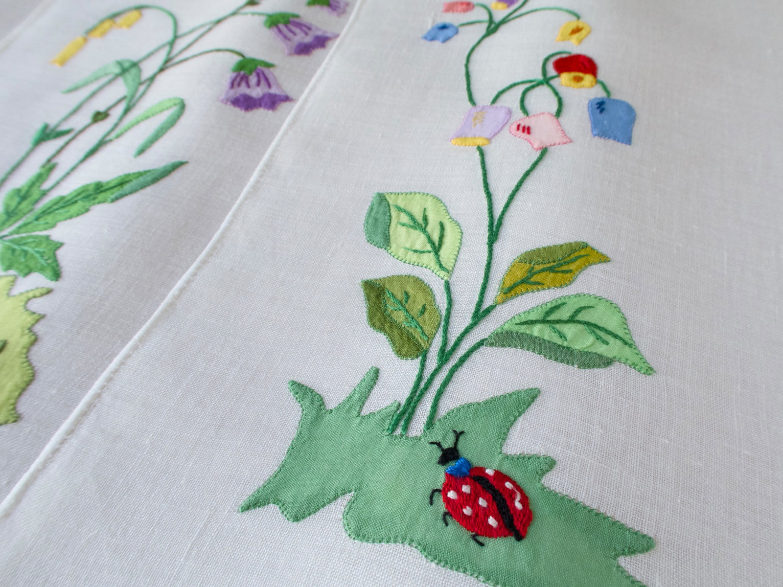 Insects, Frog & Flowers Italian Embroidery on Linen, Set of 8 Placemats