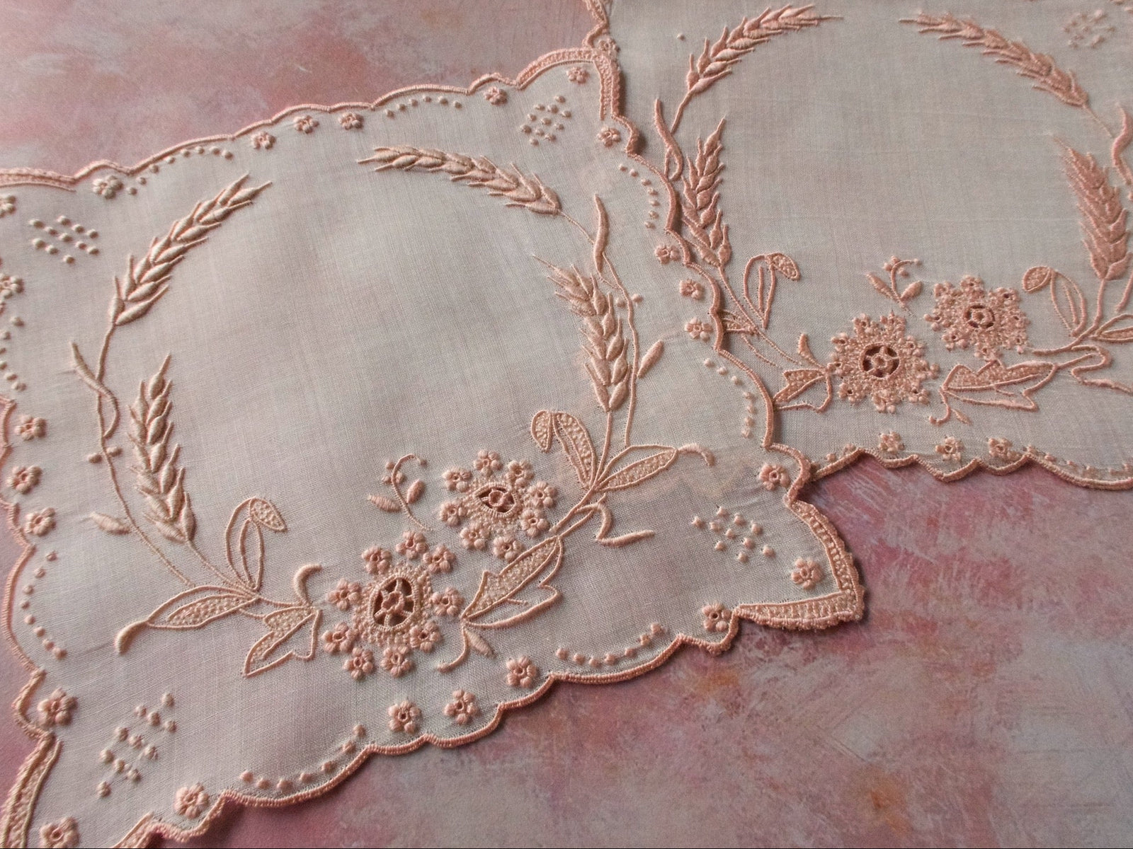 "Wheat" in Pink Vintage Marghab Square Cocktail Napkins, Pair