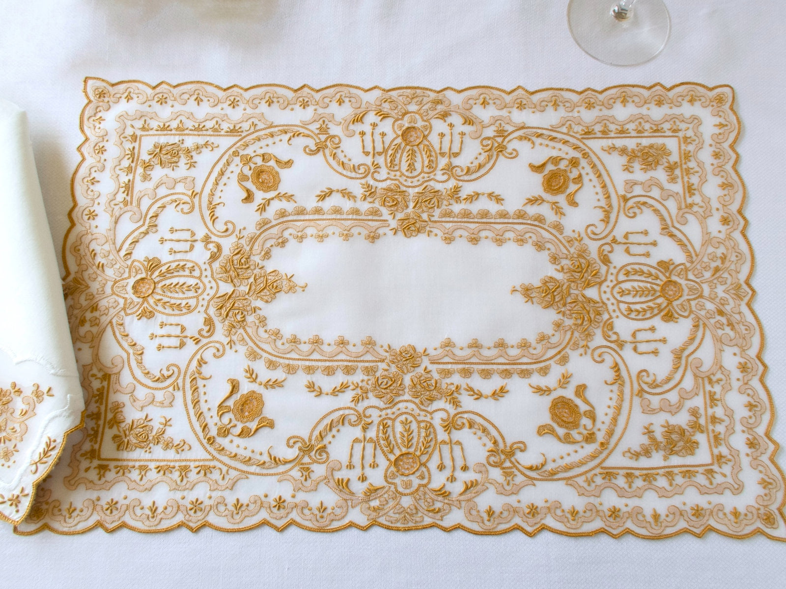 Richly Hand Embroidered 17pc Vintage Placemat Set for 8