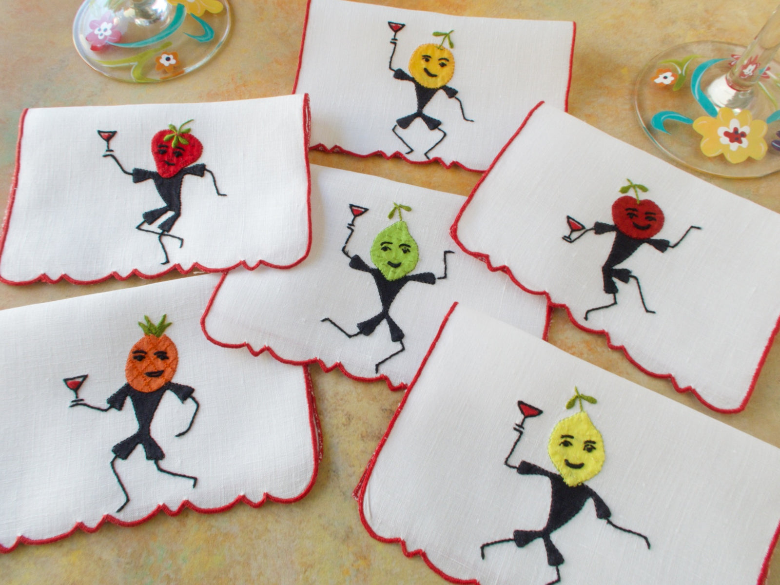 Anthropomorphic Garnish Party Vintage Madeira Cocktail Napkins