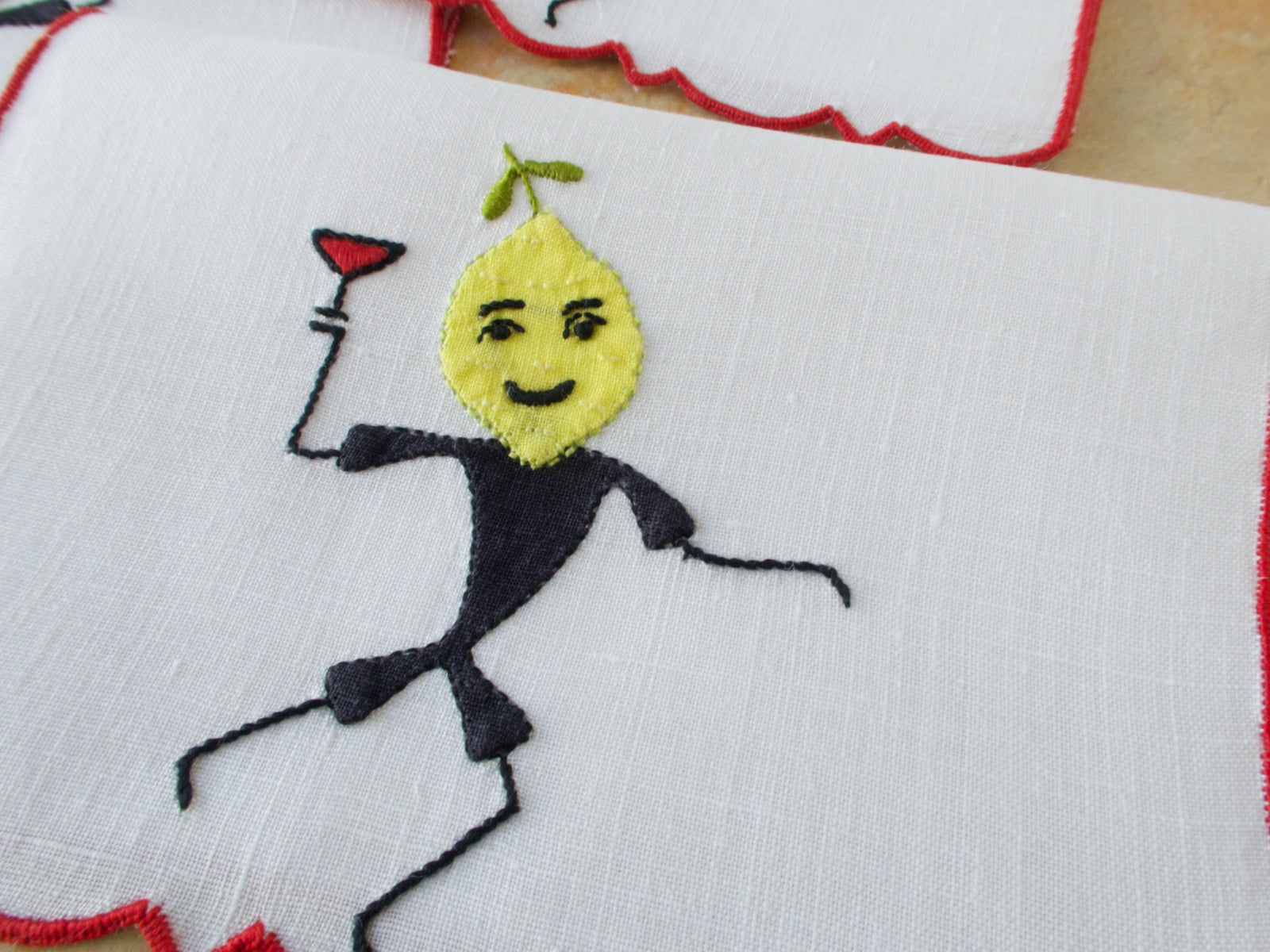 Mid Century Garnish Party Vintage Madeira Cocktail Napkins, Set of 6