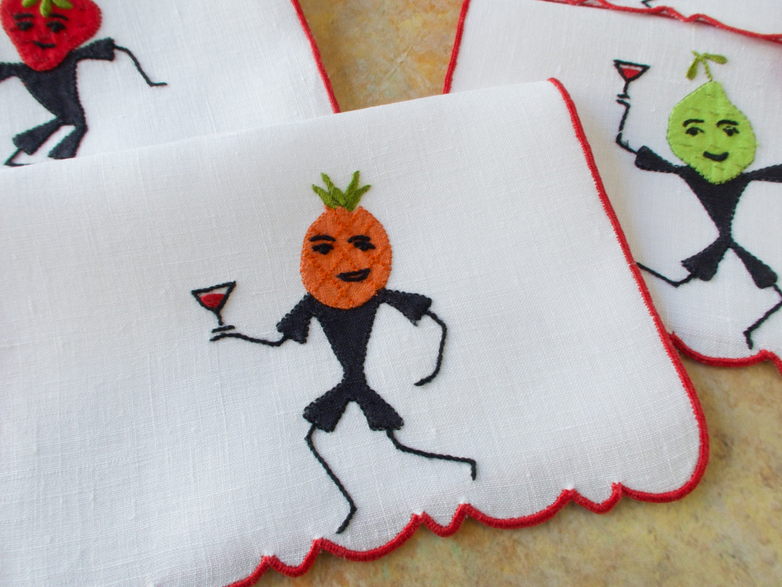 Mid Century Garnish Party Vintage Madeira Cocktail Napkins, Set of 6