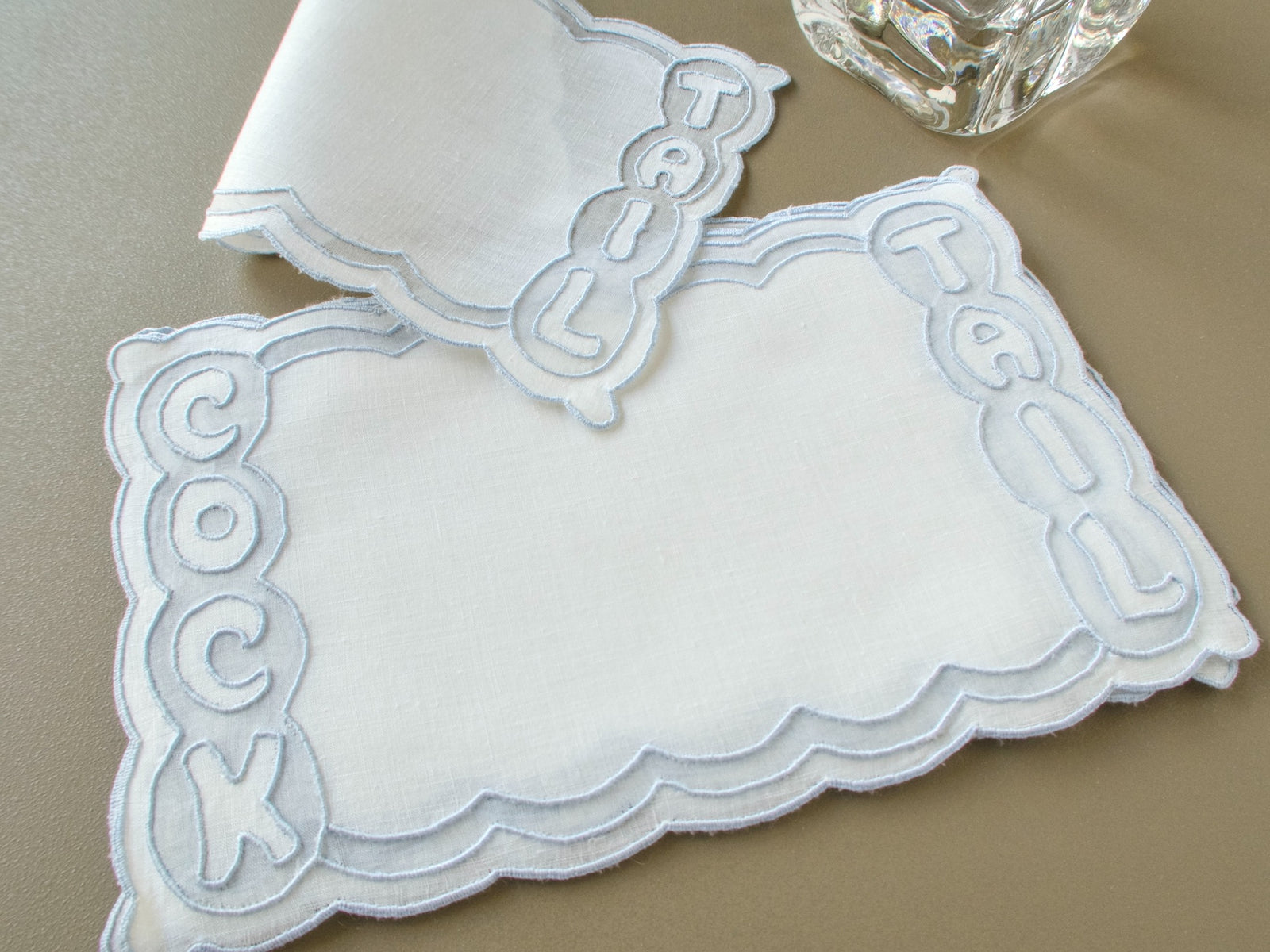 "Cocktail" Vintage Madeira Linen Cocktail Napkins, Set of 6