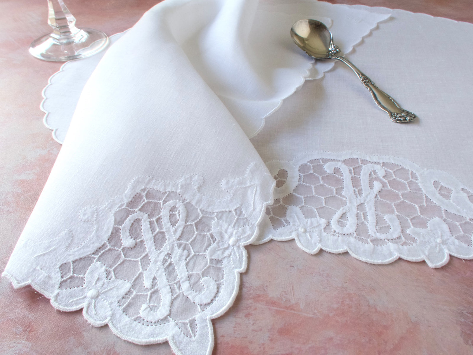 H Monogram Vintage Madeira 16pc Oval Placemat Set for 8