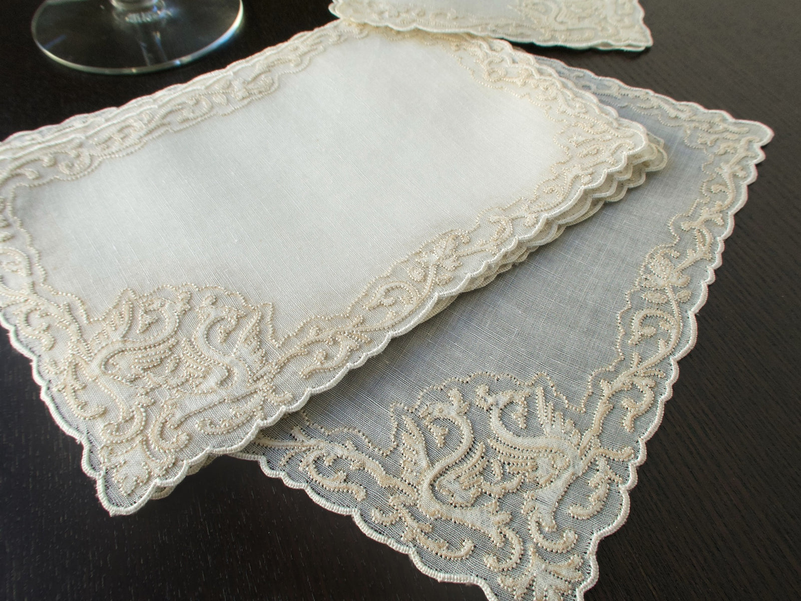Vintage Italian linen cocktail napkins embroidered with dragons