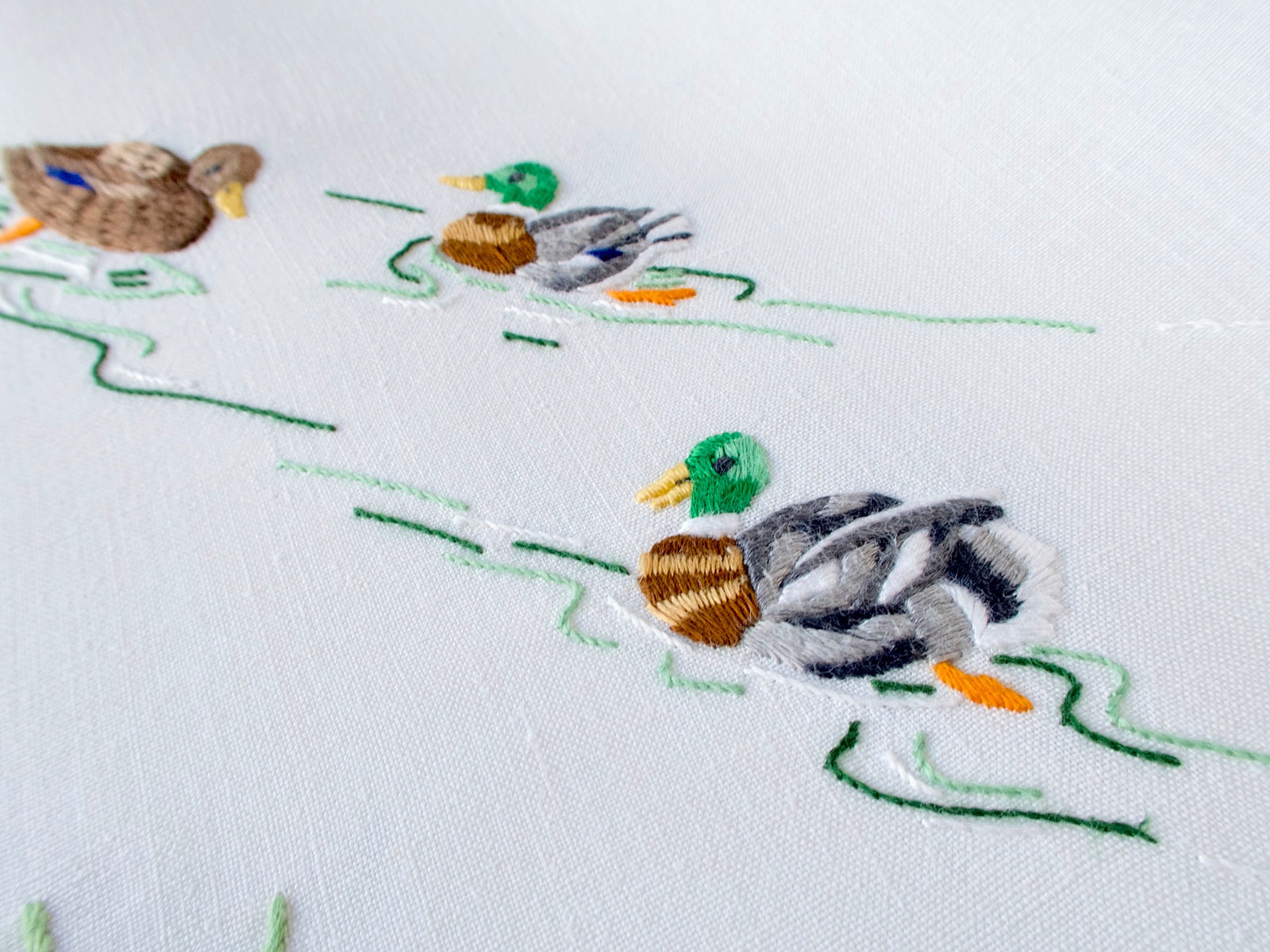 Mallards in Flight Vintage Madeira Tablecloth & 12 Napkins 68x116