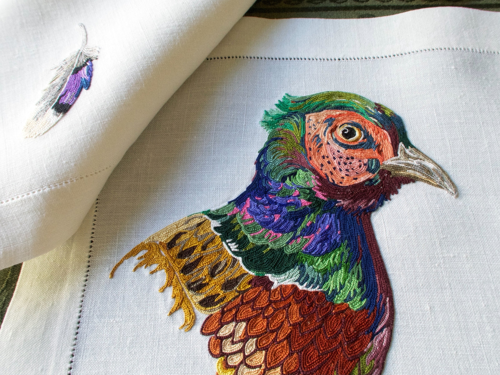 Game Birds Vintage French Embroidery 24 pc Placemat Set for 12