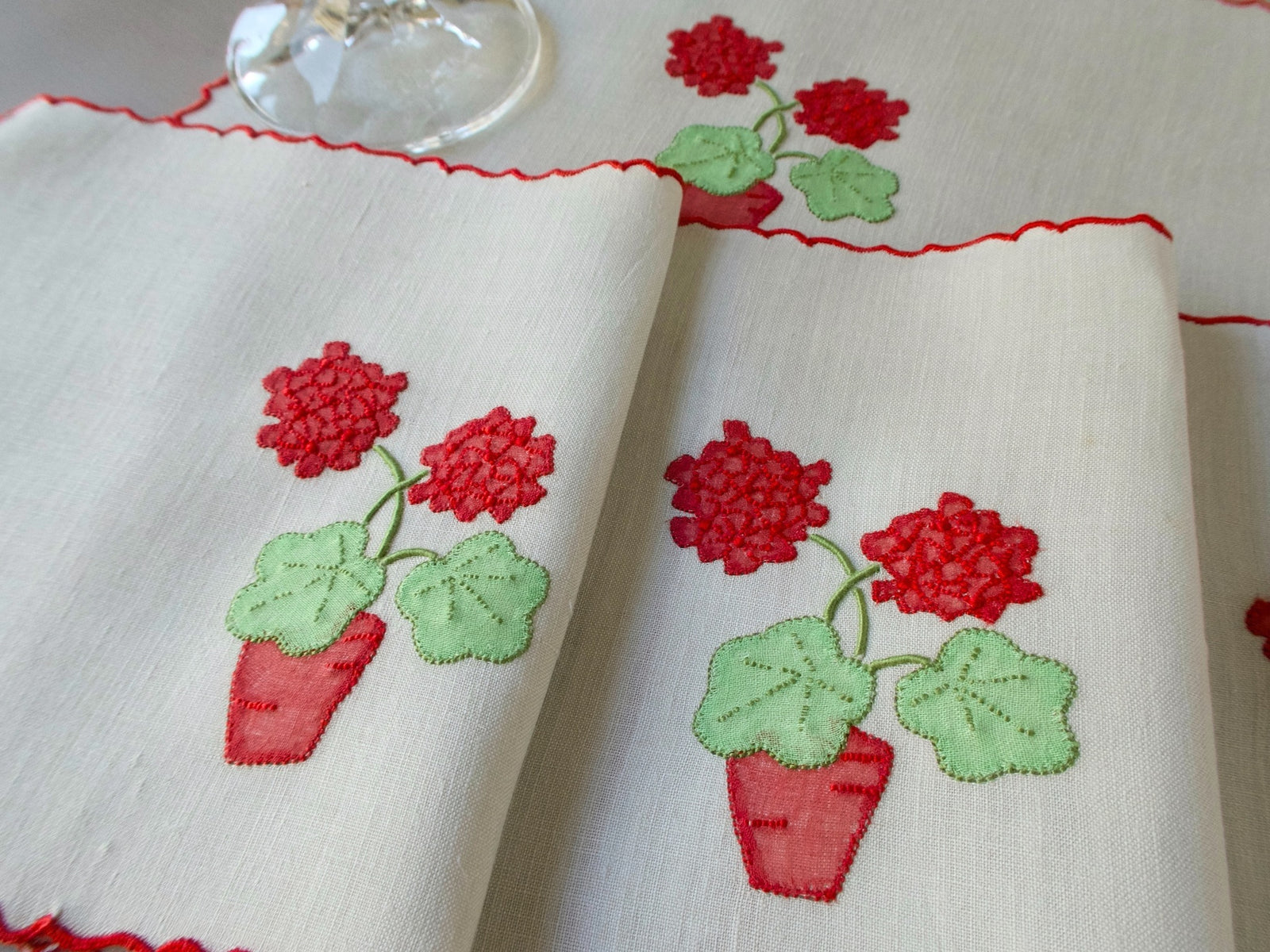 "Geranium" in Red Marghab Linen Cocktail Napkins
