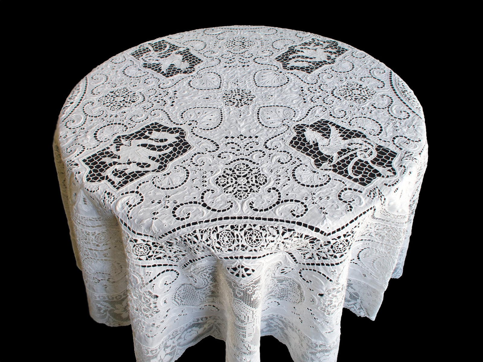 Dragons Italian Lace & Linen Vintage Round Tablecloth 54"