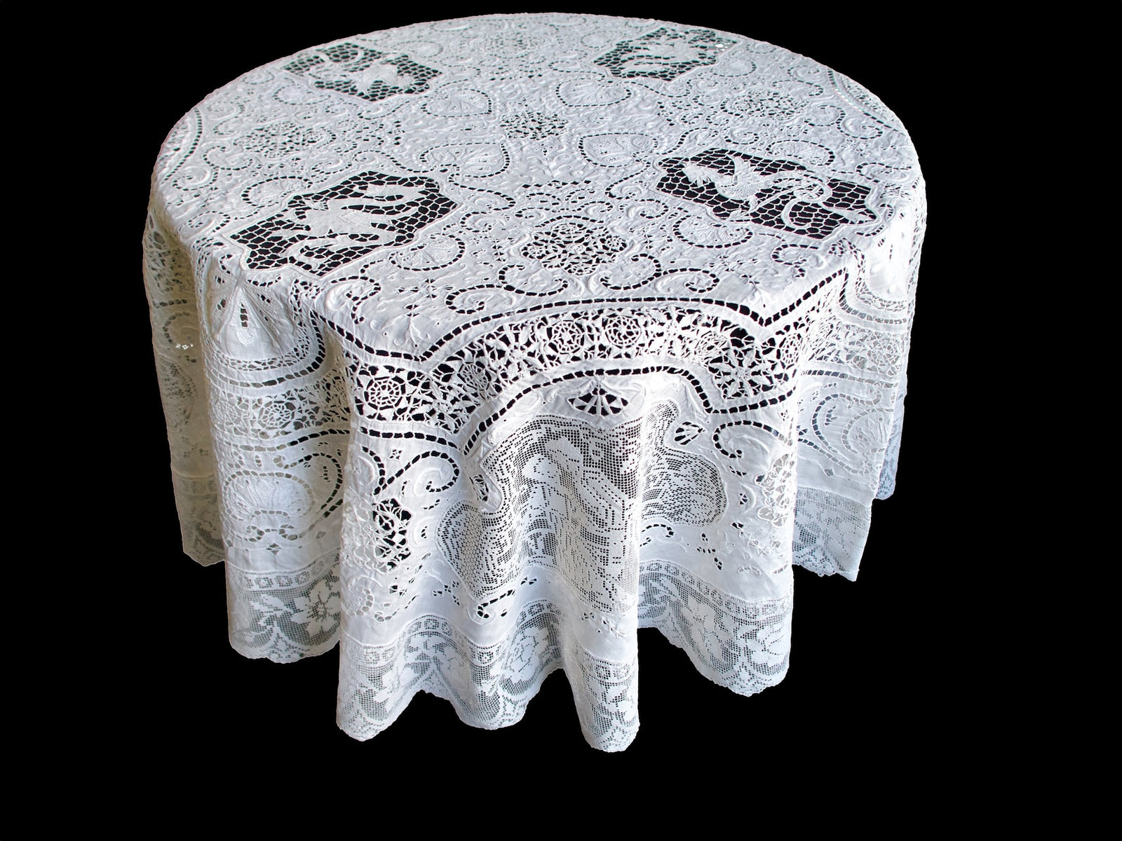 Dragons Italian Lace & Linen Vintage Round Tablecloth 54"