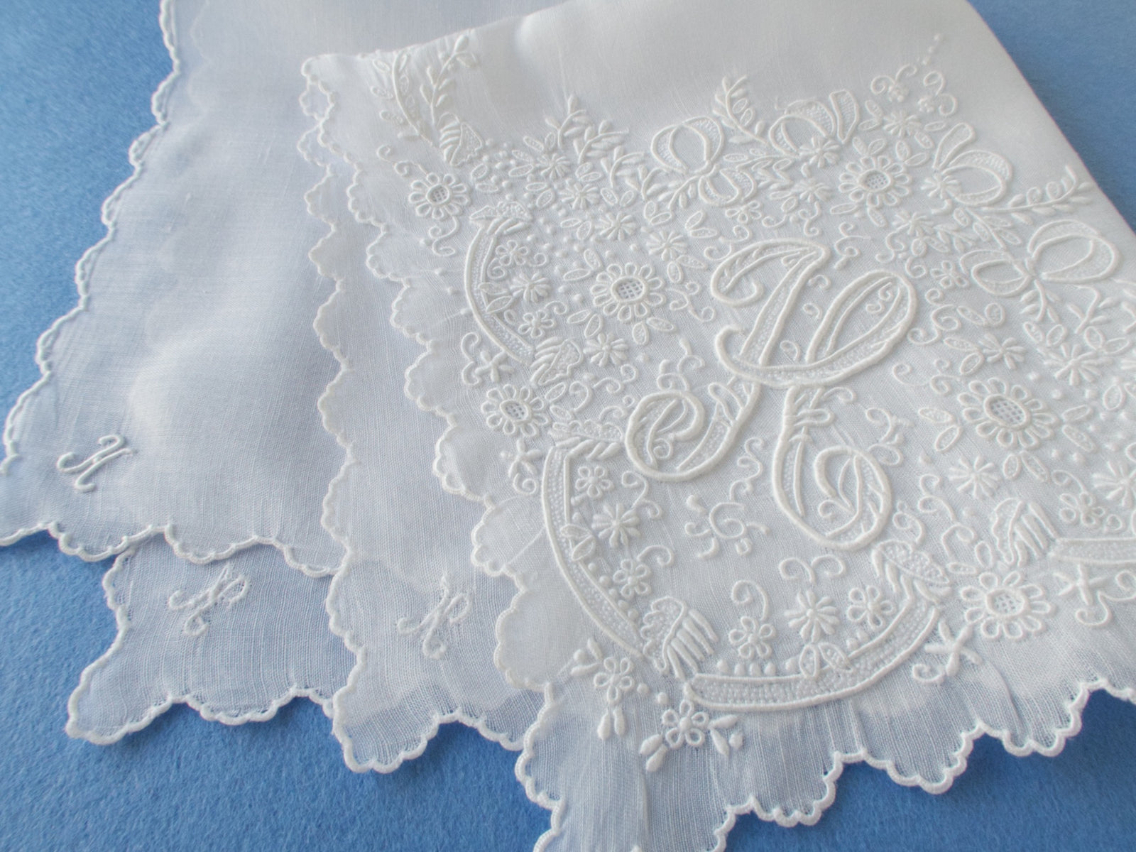 Vintage Madeira "H" Monogram Elaborate Wedding Hanky 16"