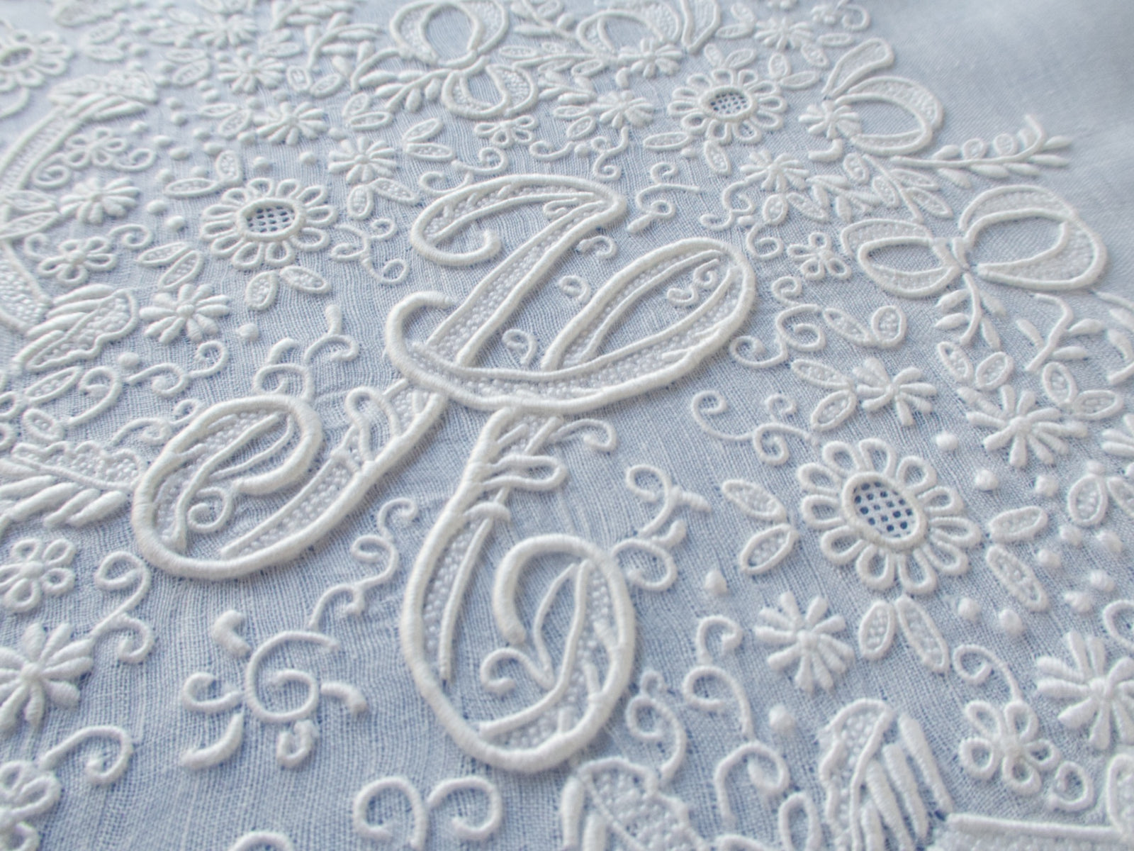 Vintage Madeira "H" Monogram Elaborate Wedding Hanky 16"