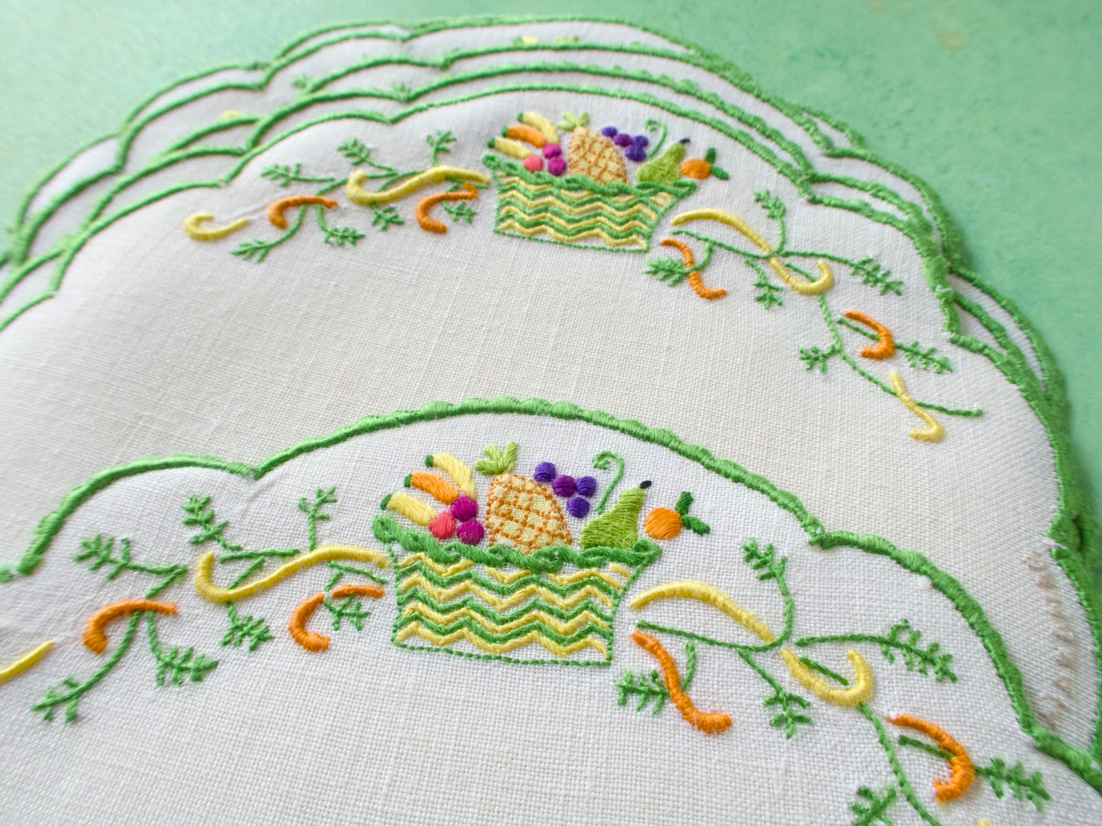 "Fruit Basket" Vintage Marghab Coasters Cocktail Rounds, Set of 8