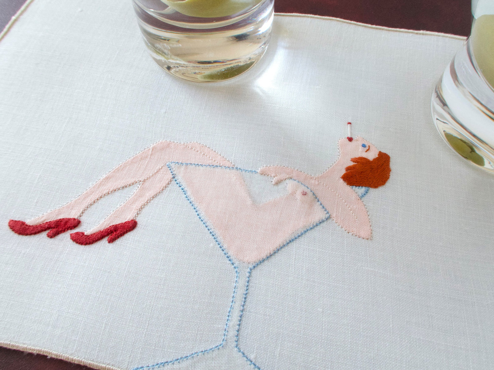 Sinking into a Martini. Vintage Madeira Cocktail Napkins, Set of 8