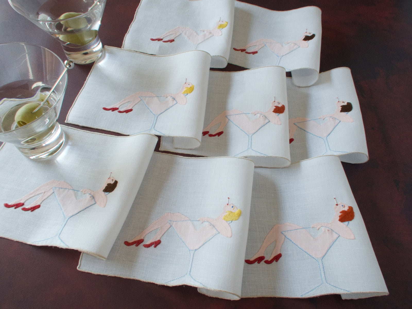 Sinking into a Martini. Vintage Madeira Cocktail Napkins, Set of 8