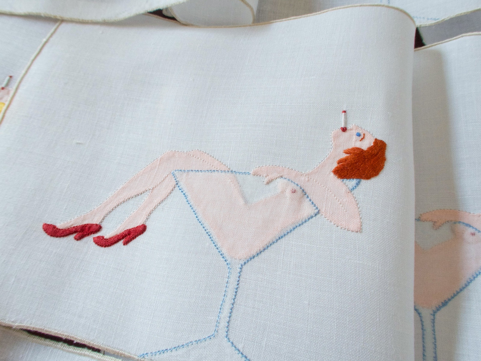 Sinking into a Martini. Vintage Madeira Cocktail Napkins, Set of 8