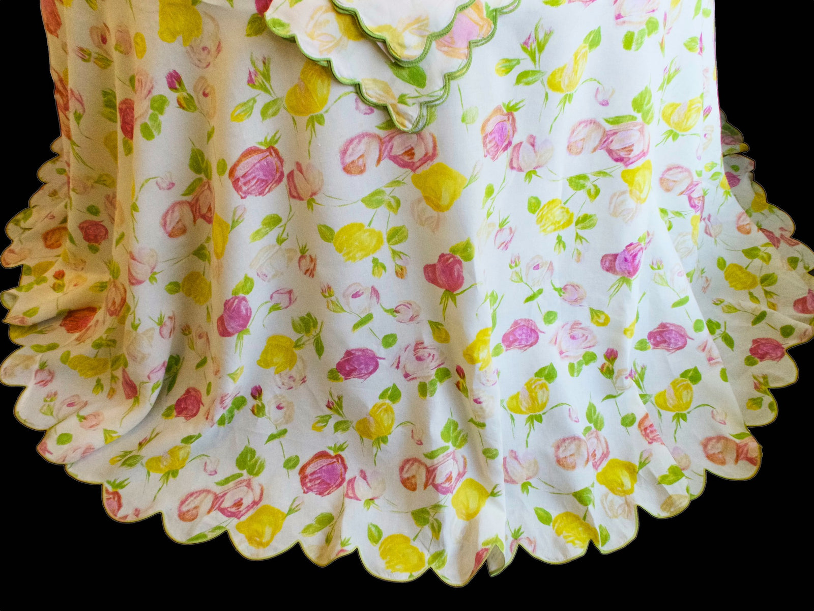 Vintage D Porthault Vintage Linen Tablecloth & 12 Napkins - 120" Round