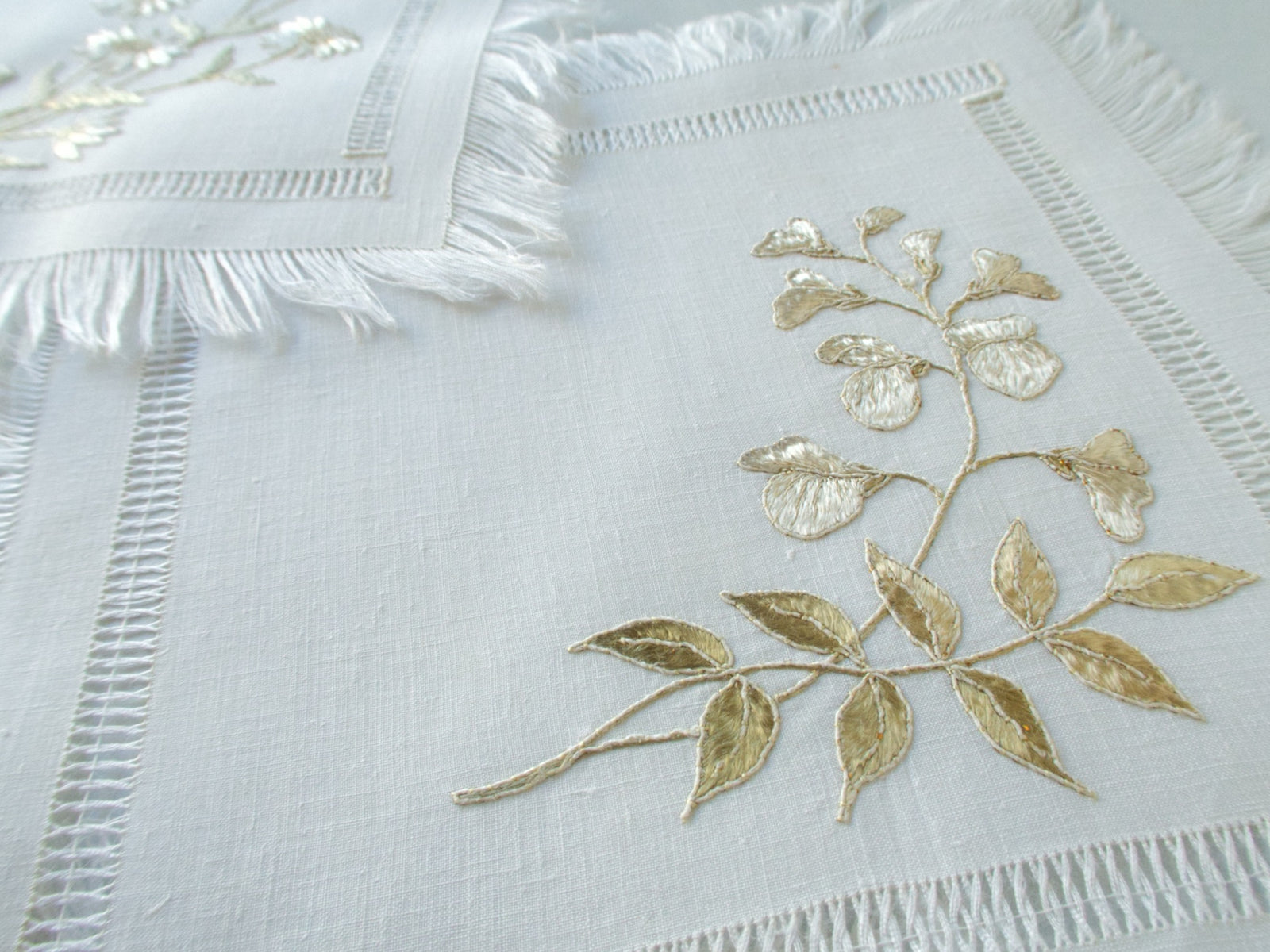 Silk Society Embroidery Cocktail Napkins, Set of 4