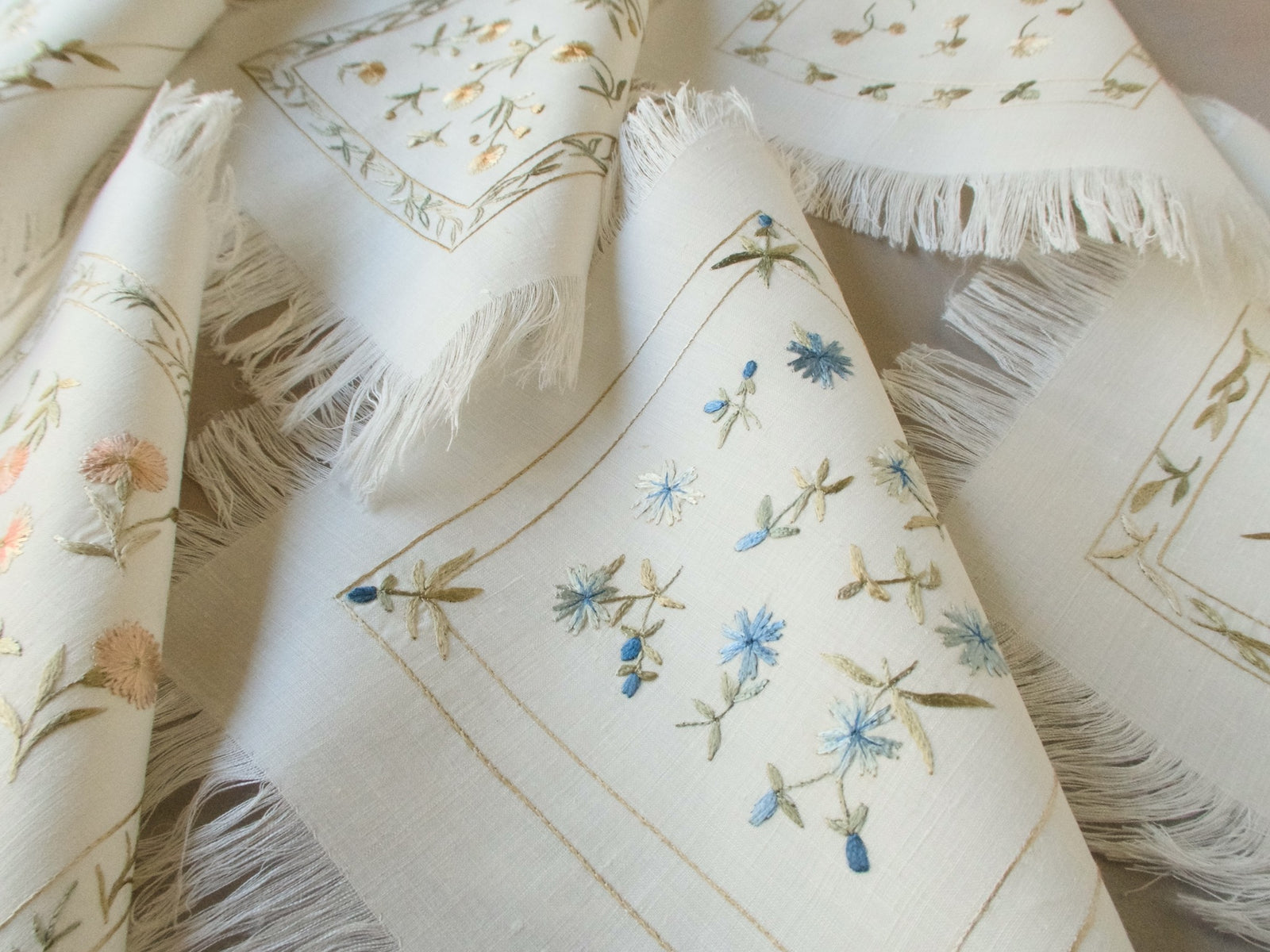 Graceful Silk Society Embroidery Cocktail Napkins, Set of 8