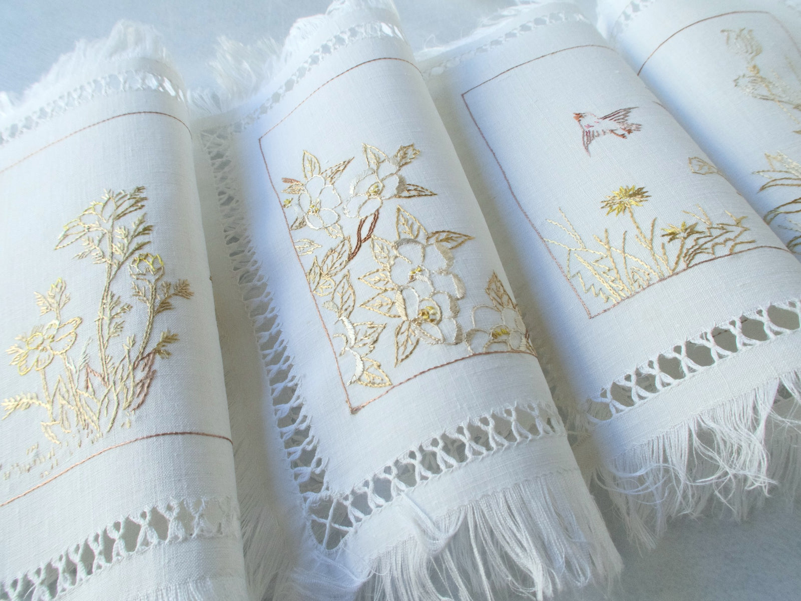 Graceful Silk Society Embroidery Cocktail Napkins, Set of 6