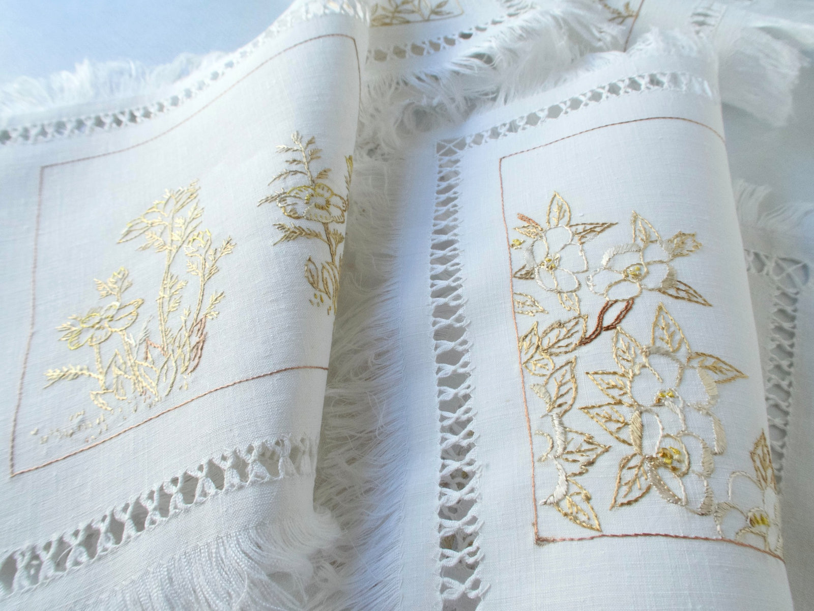 Graceful Silk Society Embroidery Cocktail Napkins, Set of 6