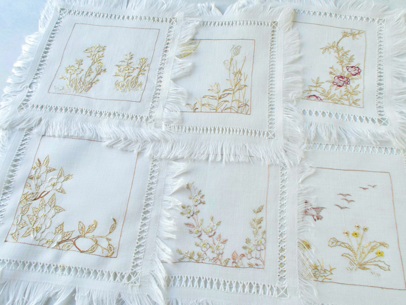 Graceful Silk Society Embroidery Cocktail Napkins, Set of 6