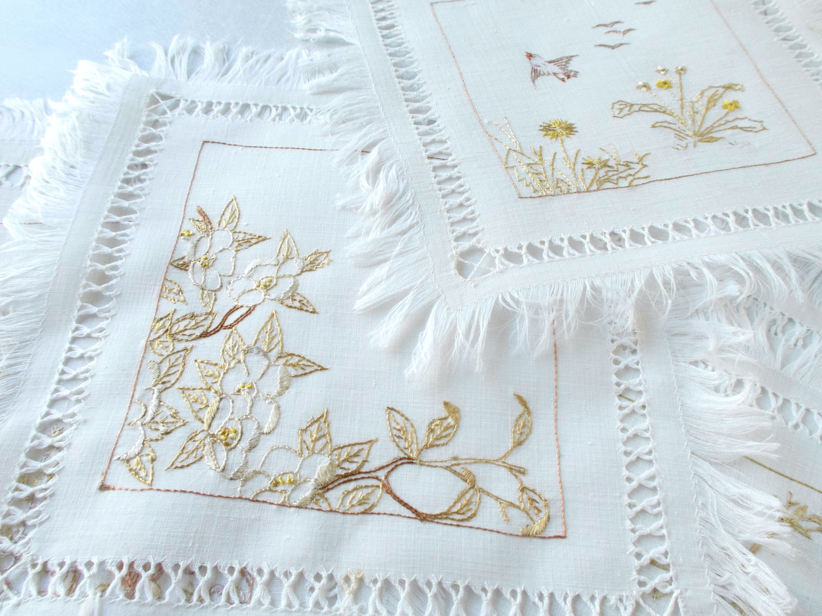 Graceful Silk Society Embroidery Cocktail Napkins, Set of 6