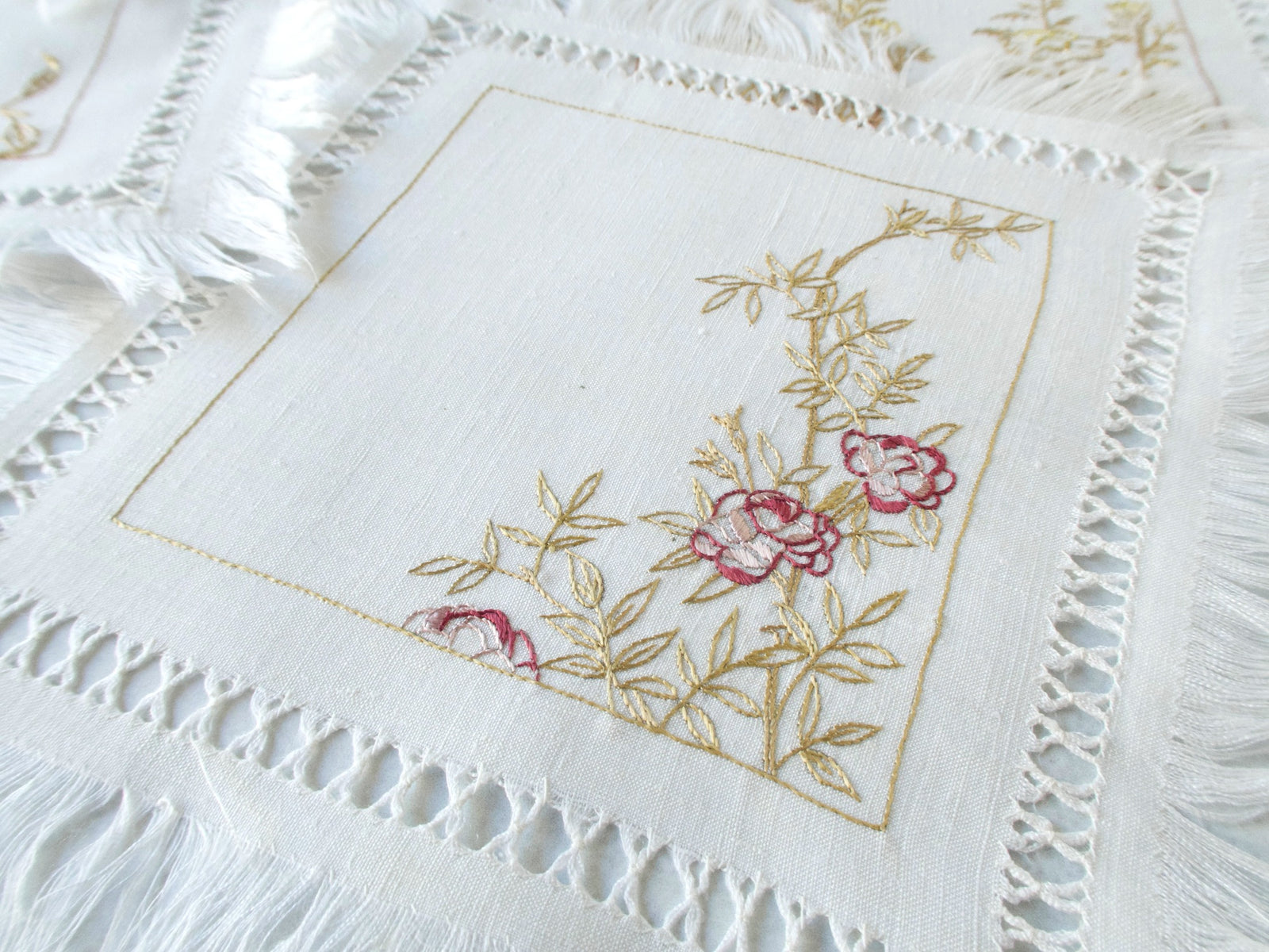 Graceful Silk Society Embroidery Cocktail Napkins, Set of 6