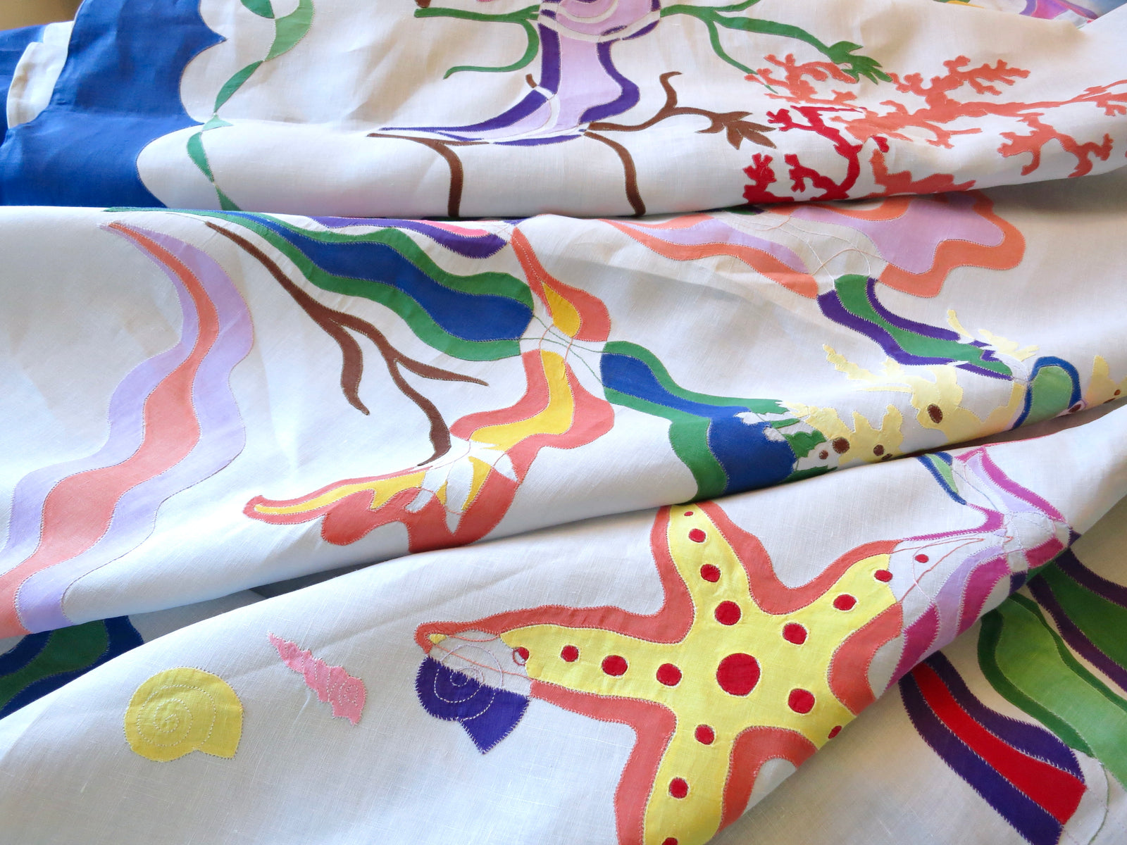 Matisse Inspired Sea Life Hand Appliqué D Porthault 70x108" Tablecloth & Napkins