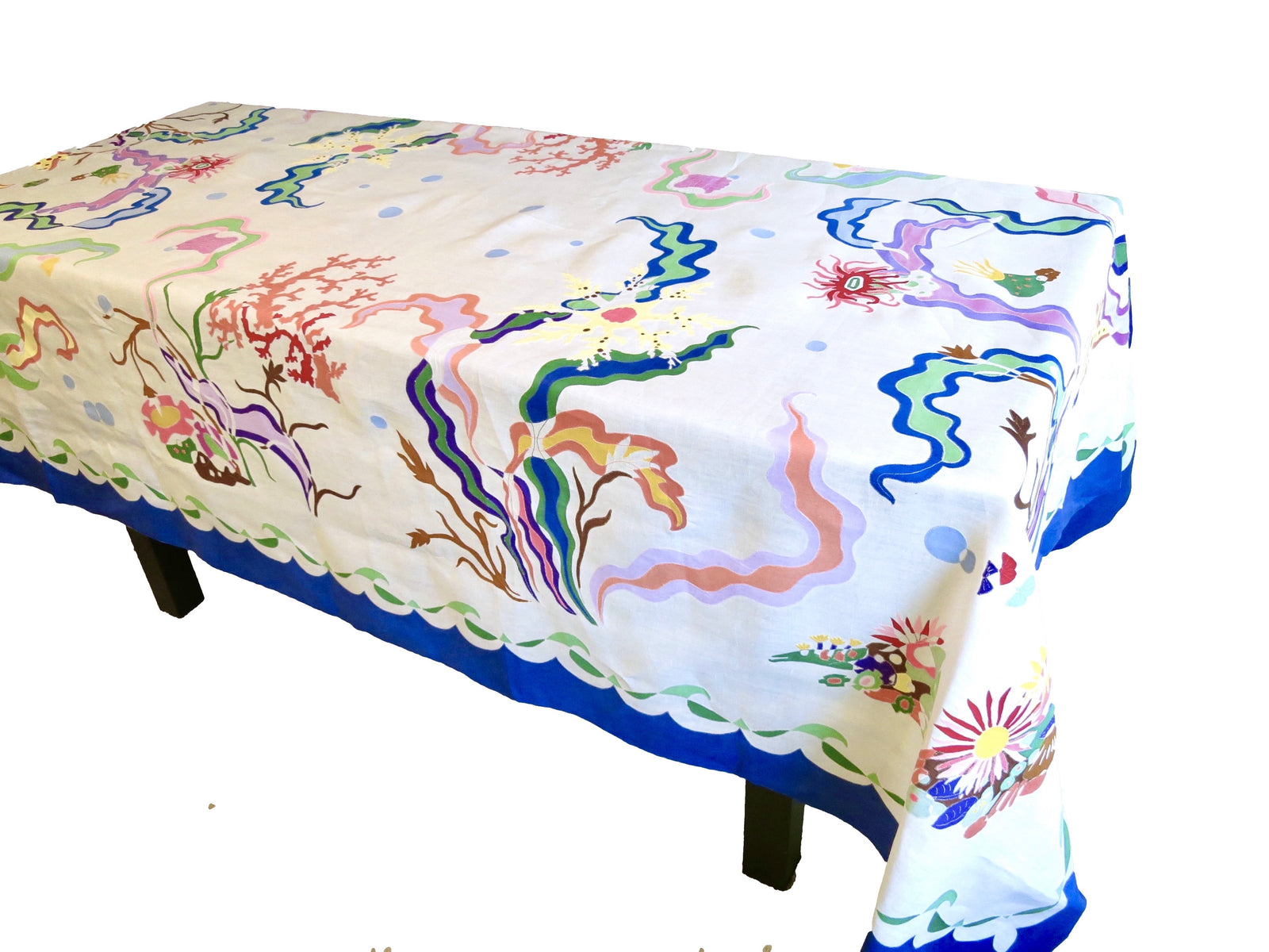 Matisse Inspired Sea Life Hand Appliqué D Porthault 70x108" Tablecloth & Napkins