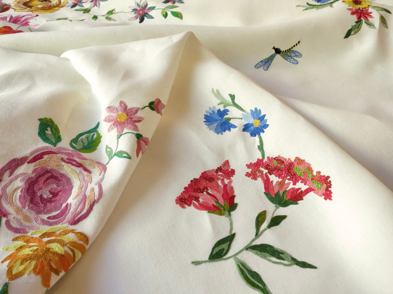 Insects & Flowers Vintage D Porthault Beauvais Round 74" Tablecloth 12 Napkins