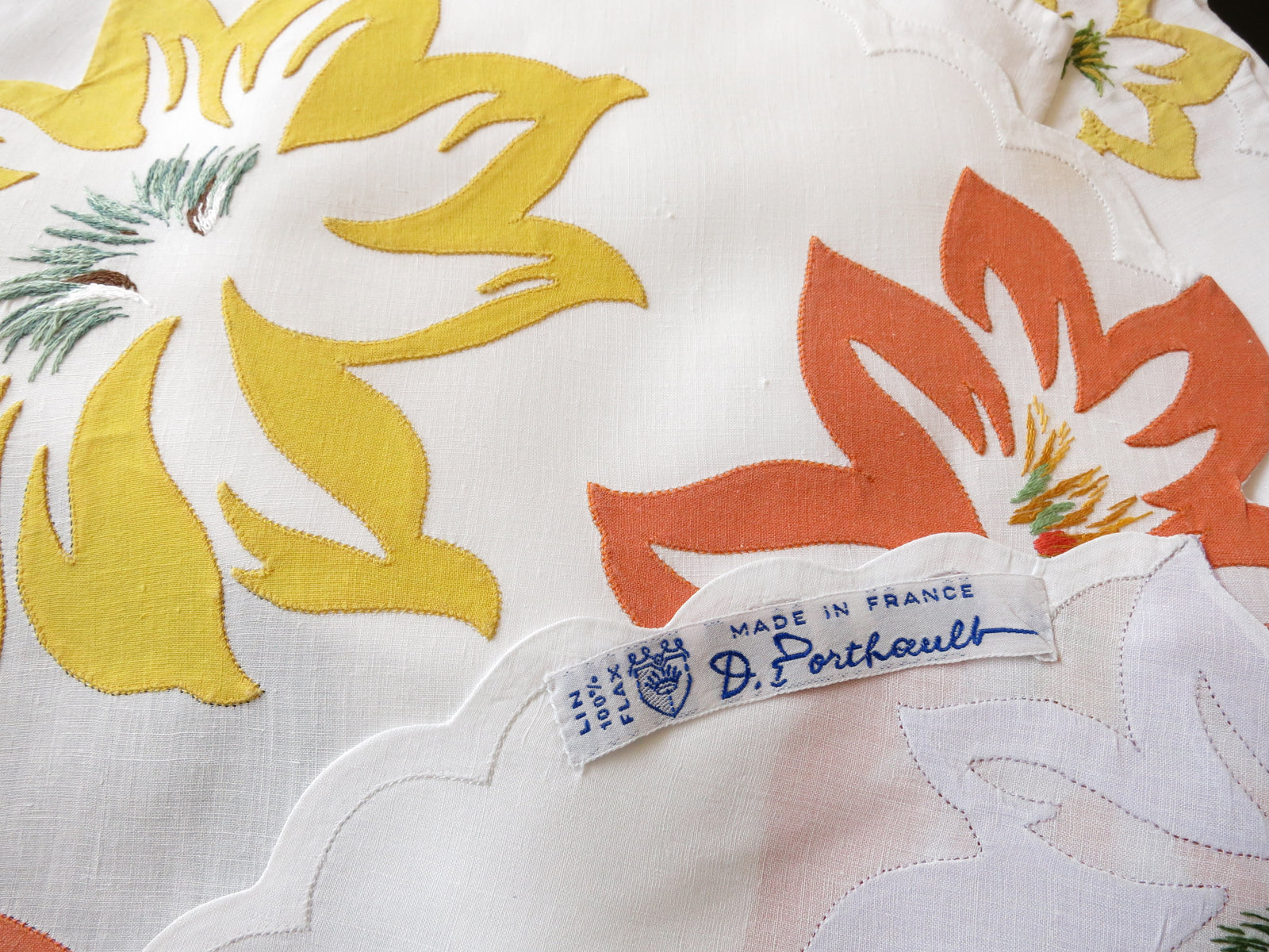 Tropical Vintage French D Porthault 16pc Linen Placemat Setting for 8