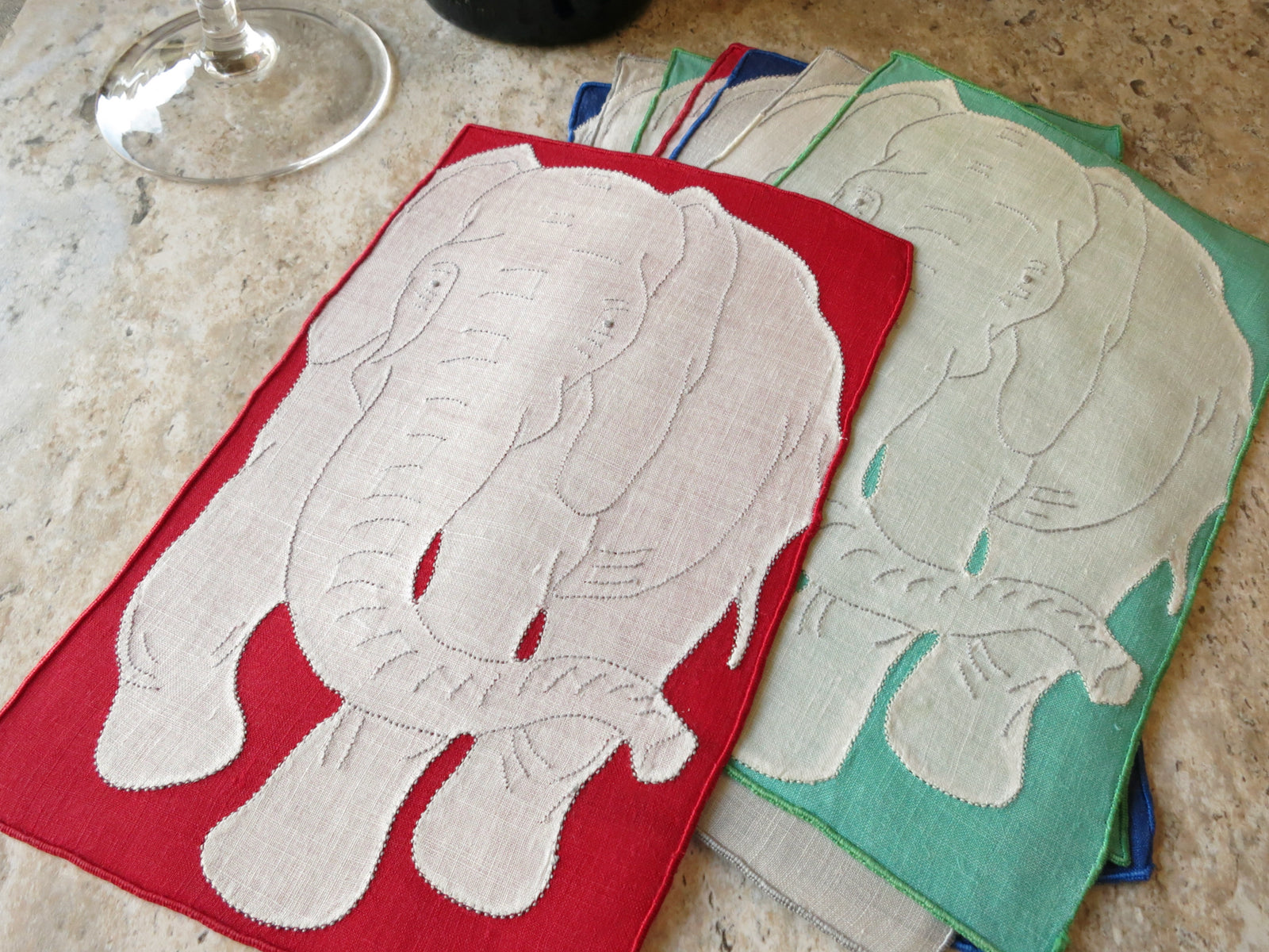 Elephant Walk Vintage Madeira Linen Cocktail Napkins ~ Set of 8